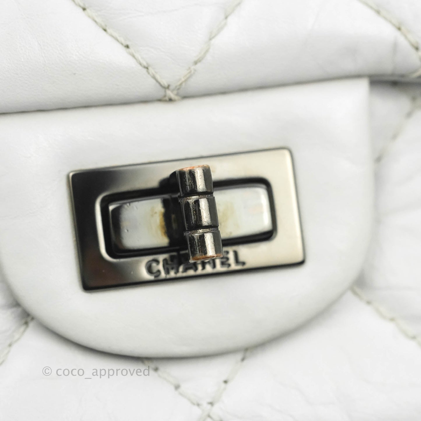 Chanel Quilted Reissue 226 Flap White Aged Calfskin Gun Metal Hardware