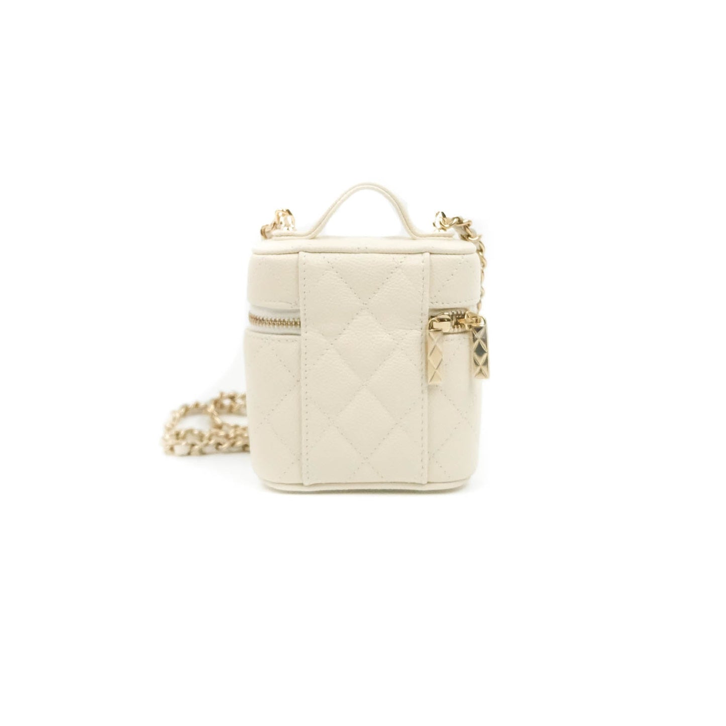 Chanel Quilted Small Handle With Care Vanity Case With Chain White Caviar Gold Hardware