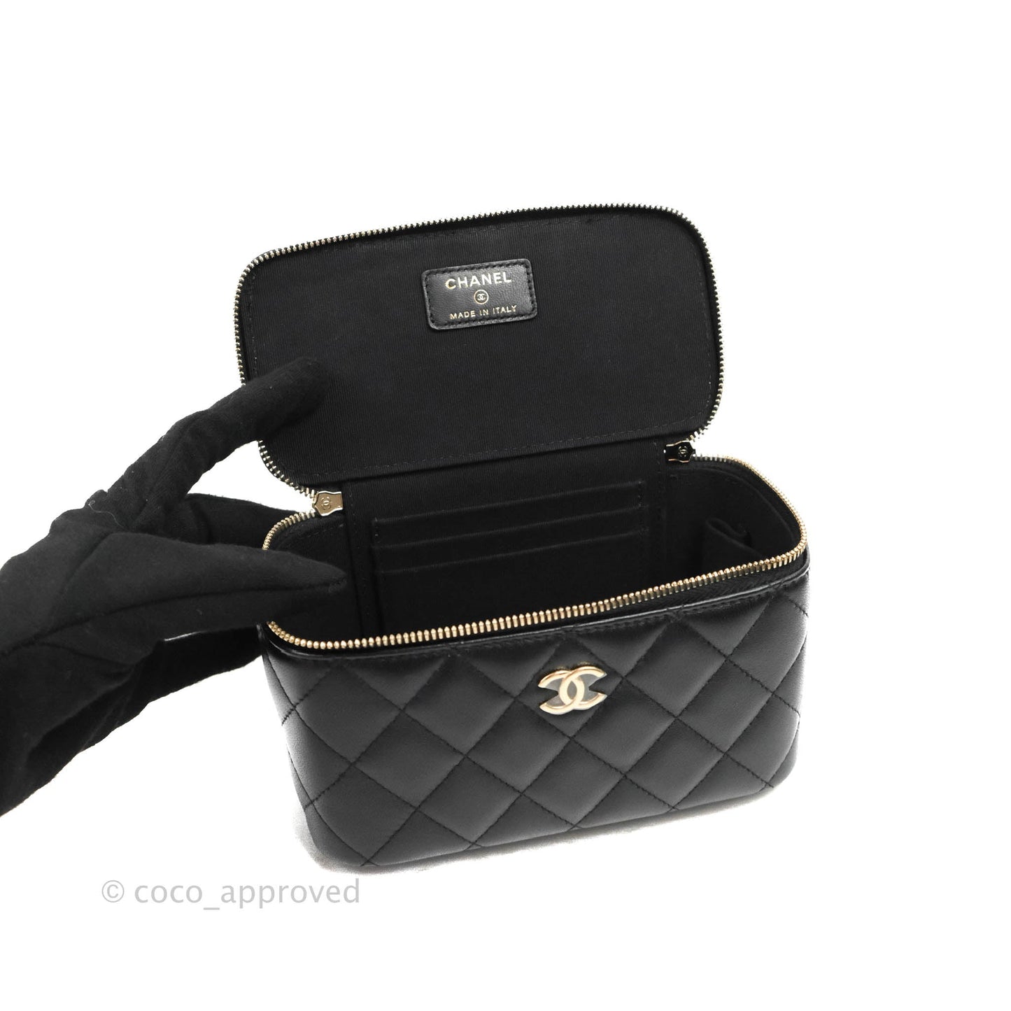Chanel Vanity Rectangular Top Handle Black Lambskin Gold Hardware