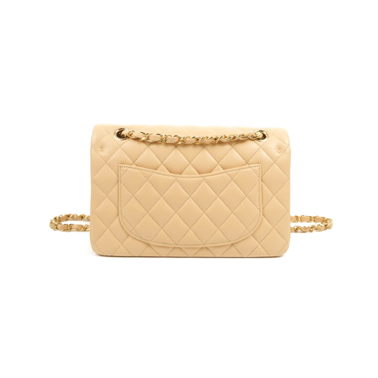 Chanel Classic Small S/M Quilted Flap Beige Lambskin Gold Hardware