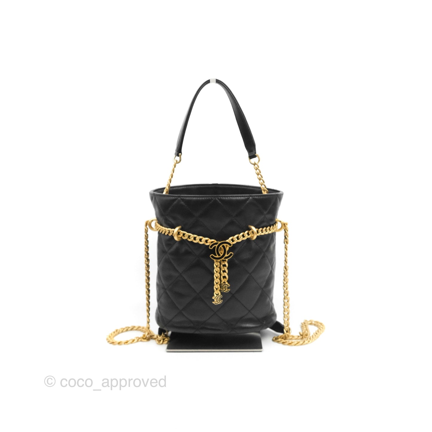 Chanel Enamel CC Bucket Bag Black Lambskin Gold Hardware 22S