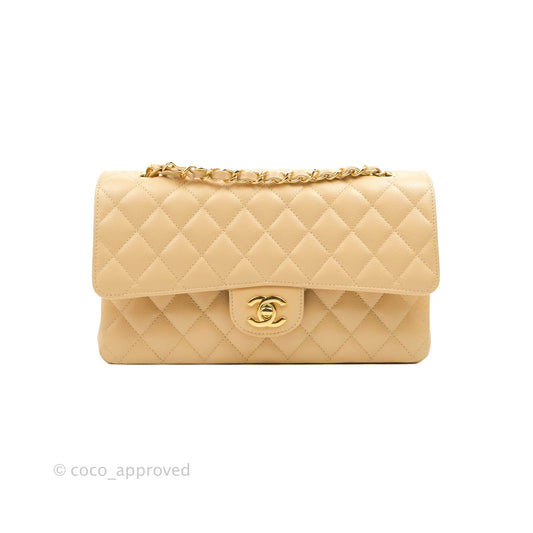Chanel Classic M/L Medium Flap Quilted Beige Caviar Gold Hardware