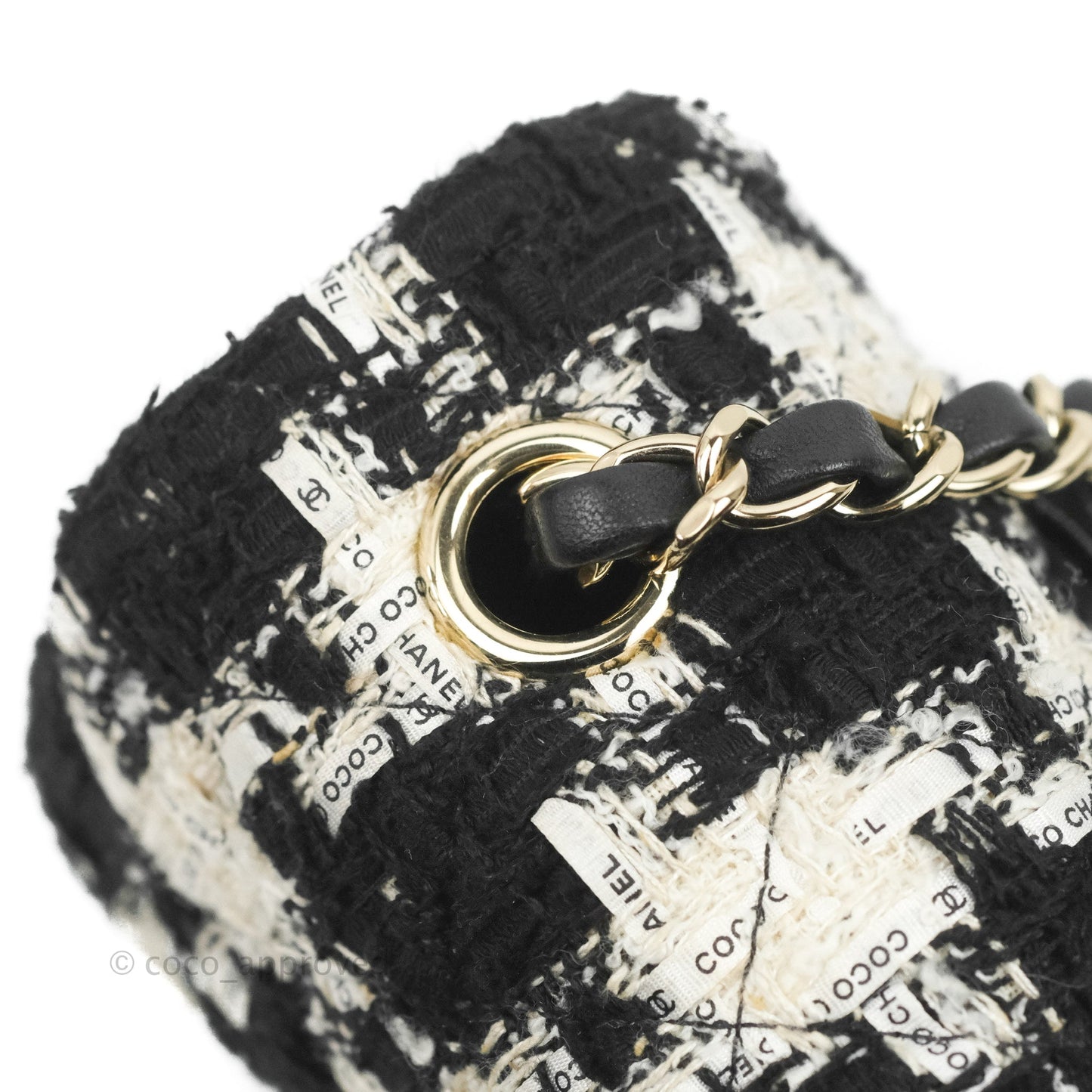 Chanel Quilted Mini Rectangular Flap Tweed Houndstooth Black & White Gold Hardware