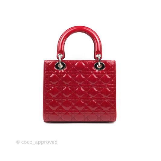 Christian Dior Medium Lady Dior Red Patent Silver Hardware