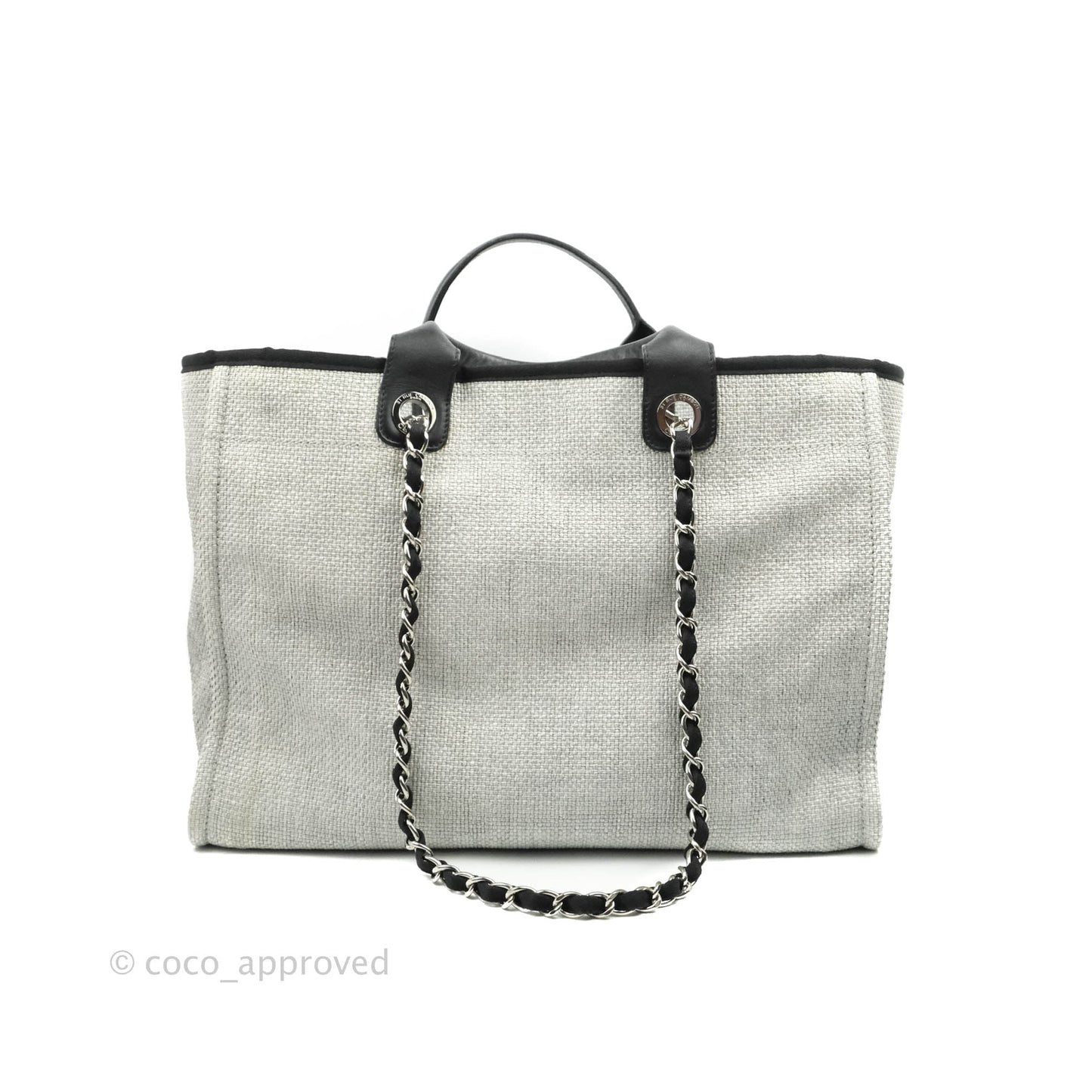 Chanel Large Deauville Light Grey Canvas Silver Hardware