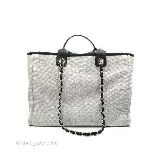 Chanel Large Deauville Light Grey Canvas Silver Hardware