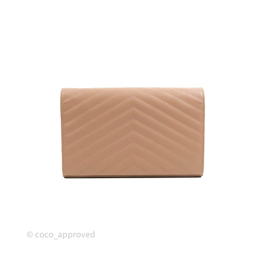 Saint Laurent Wallet on Chain Blush Pink Grained Leather Silver Hardware