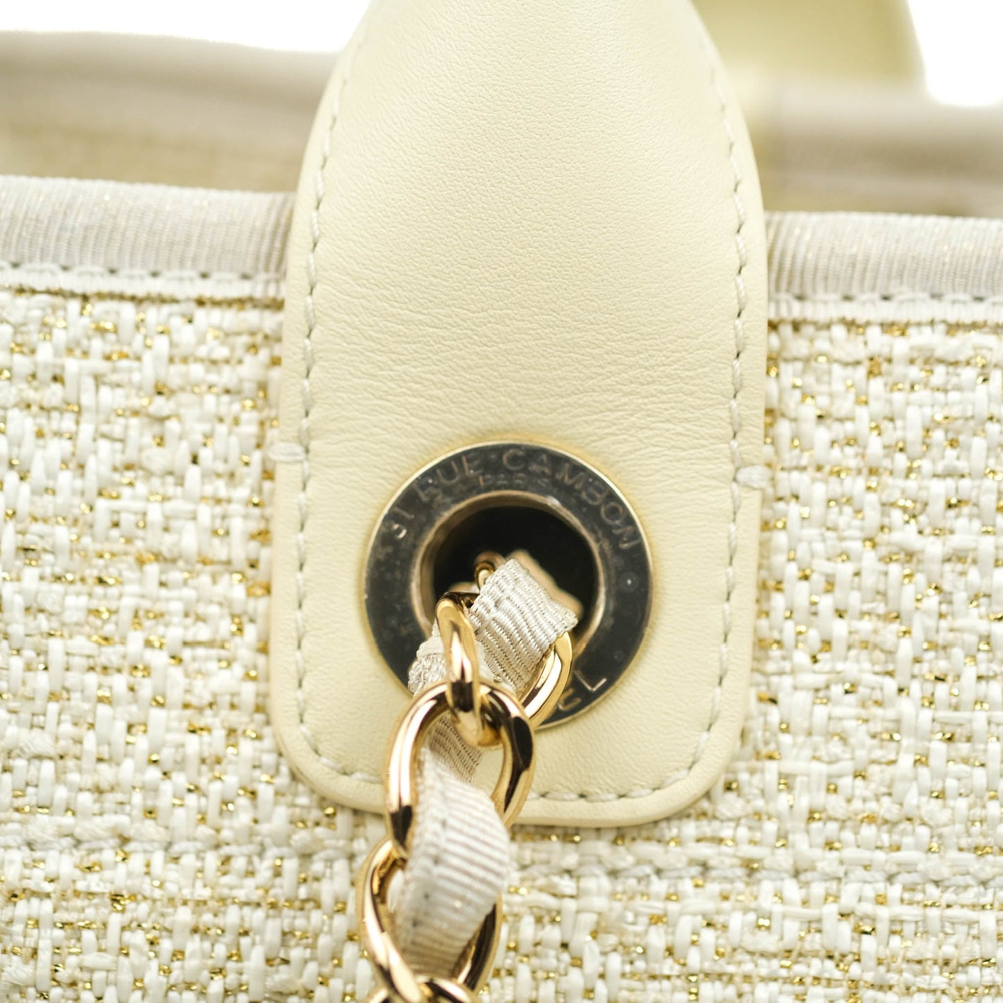 Chanel Large Deauville Iridescent Gold Beige Canvas Gold Hardware