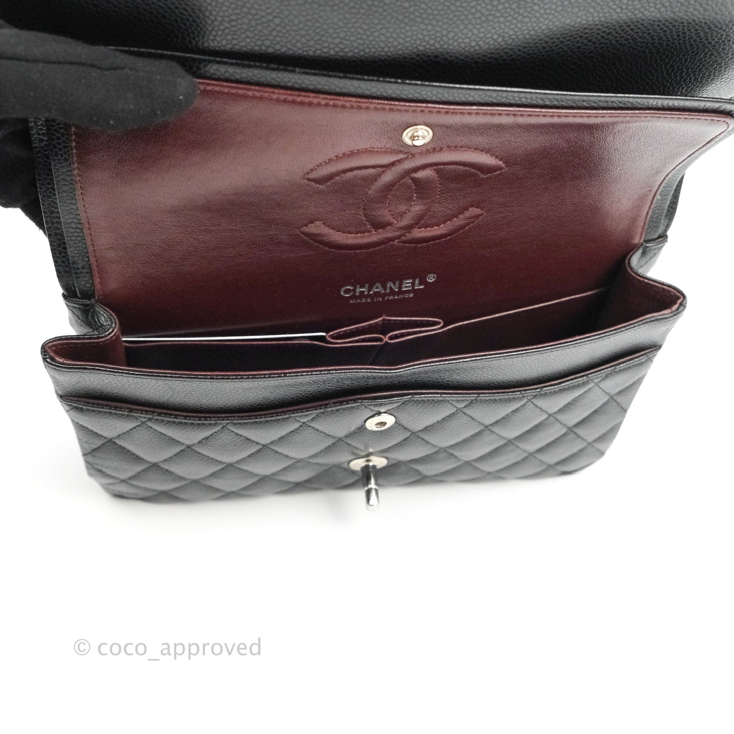 Chanel Classic M/L Medium Flap Quilted Black Caviar Silver Hardware