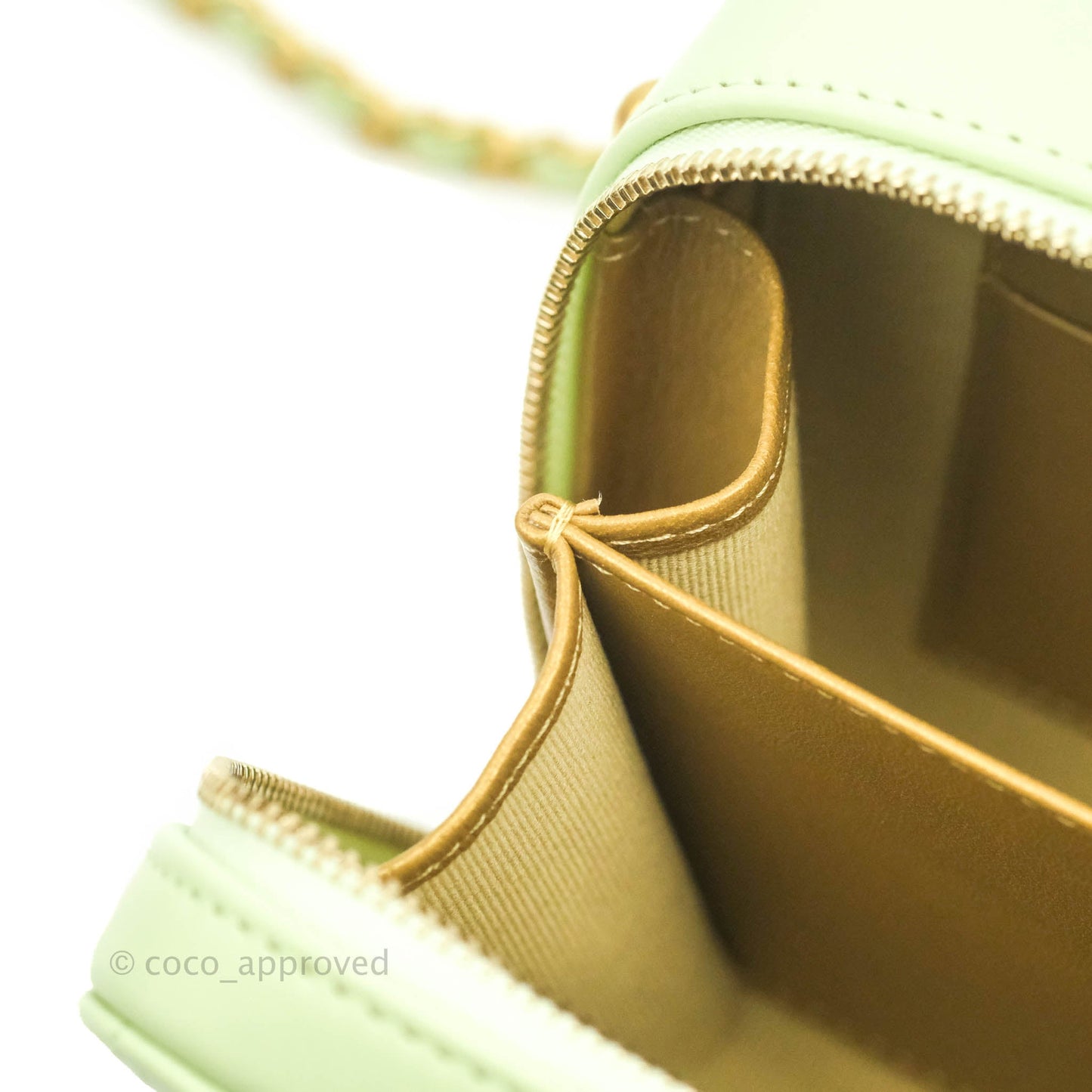 Chanel Mini Pearl Crush Quilted Camera Case Pastel Green Lambskin Aged Gold Hardware