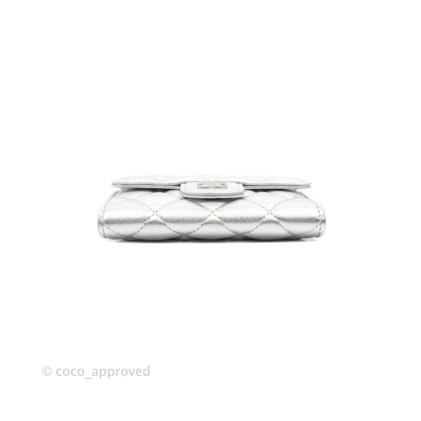 Chanel Quilted Flap Card Holder Metallic Silver Lambskin Silver Hardware 21P