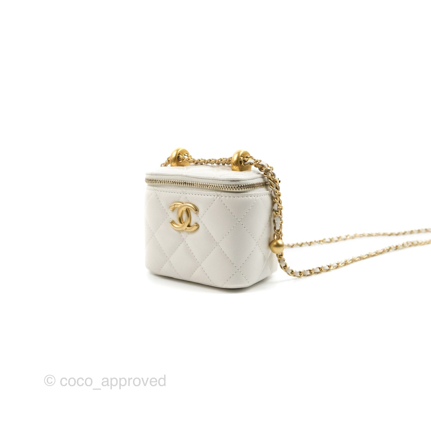 Chanel Quilted Mini Perfect Fit Vanity With Chain White Calfskin Aged Gold Hardware