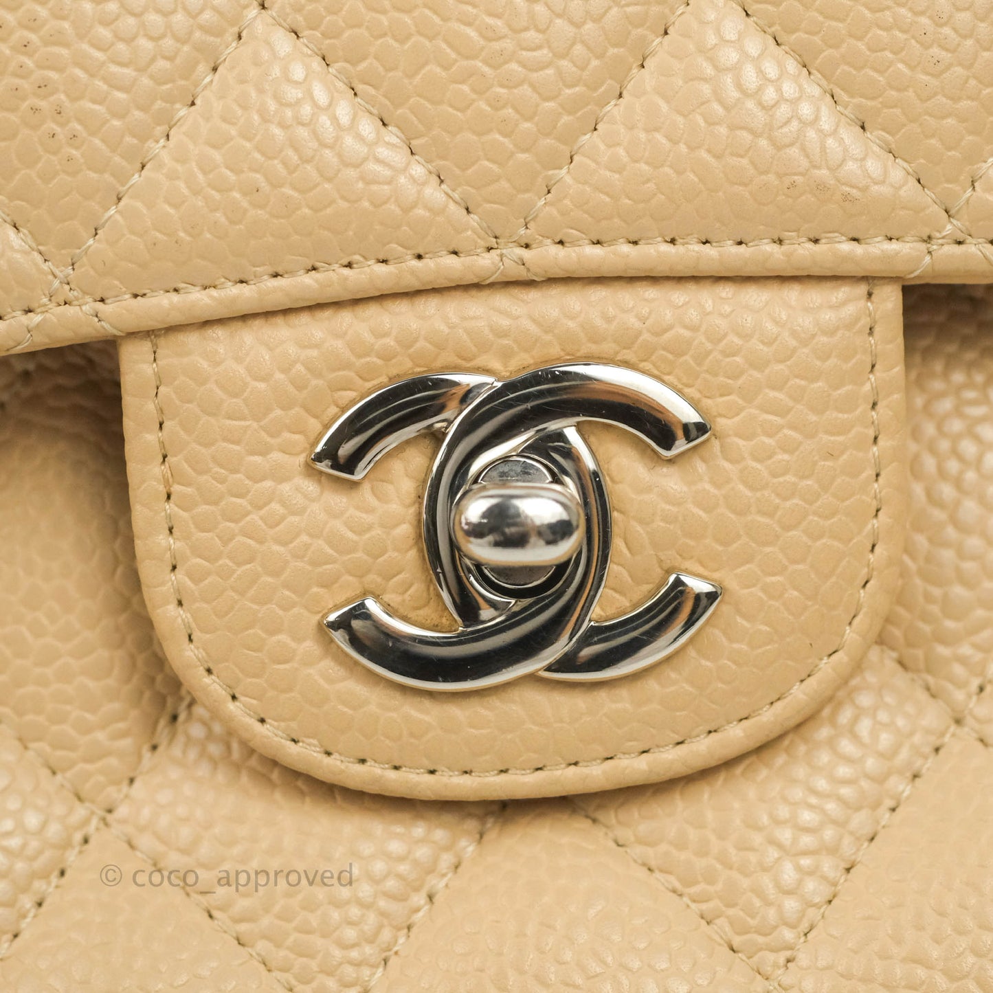 Chanel Classic M/L Medium Flap Quilted Beige Caviar Silver Hardware