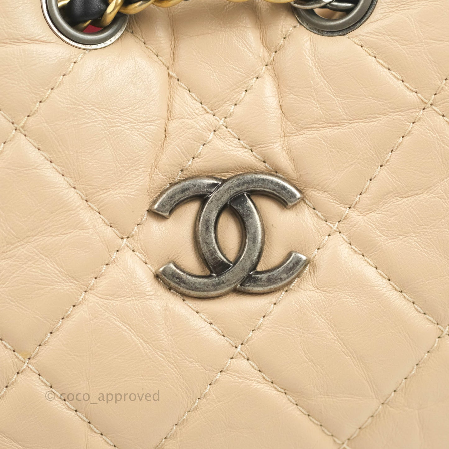 Chanel Small Gabrielle Backpack Beige Black Aged Calfskin