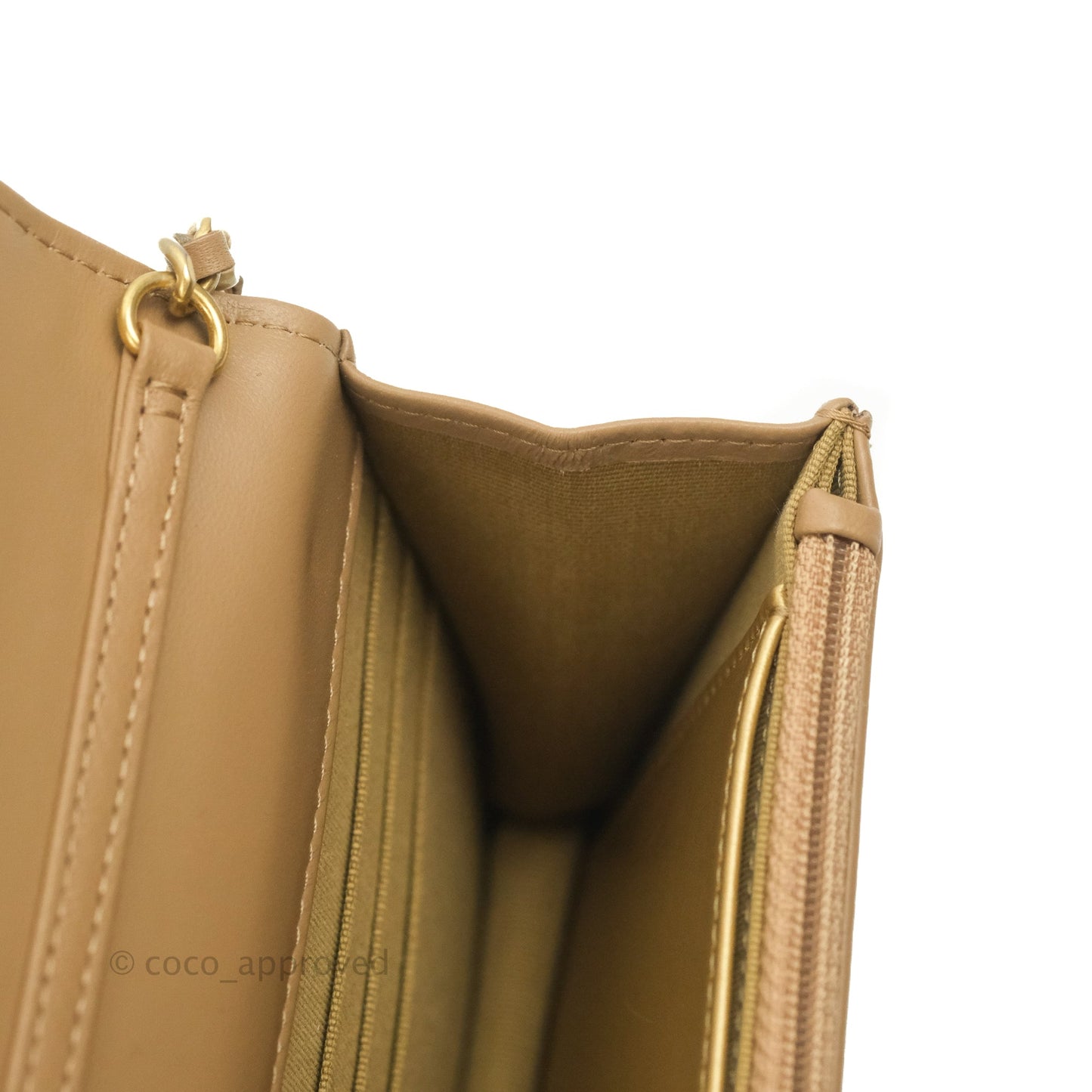 Chanel Quilted Pearl Crush Wallet on Chain WOC Beige Lambskin Aged Gold Hardware