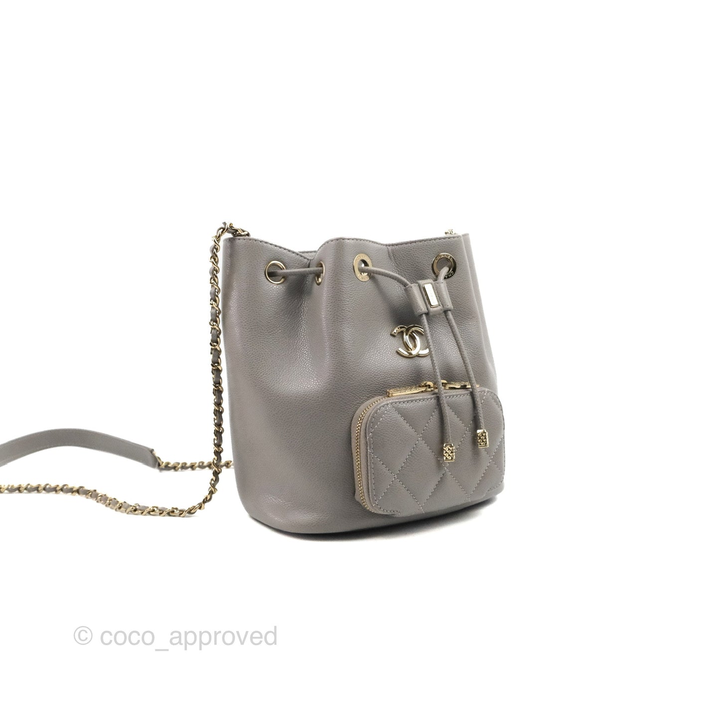 Chanel Business Affinity Drawstring Bucket Bag Grey Caviar Gold Hardware