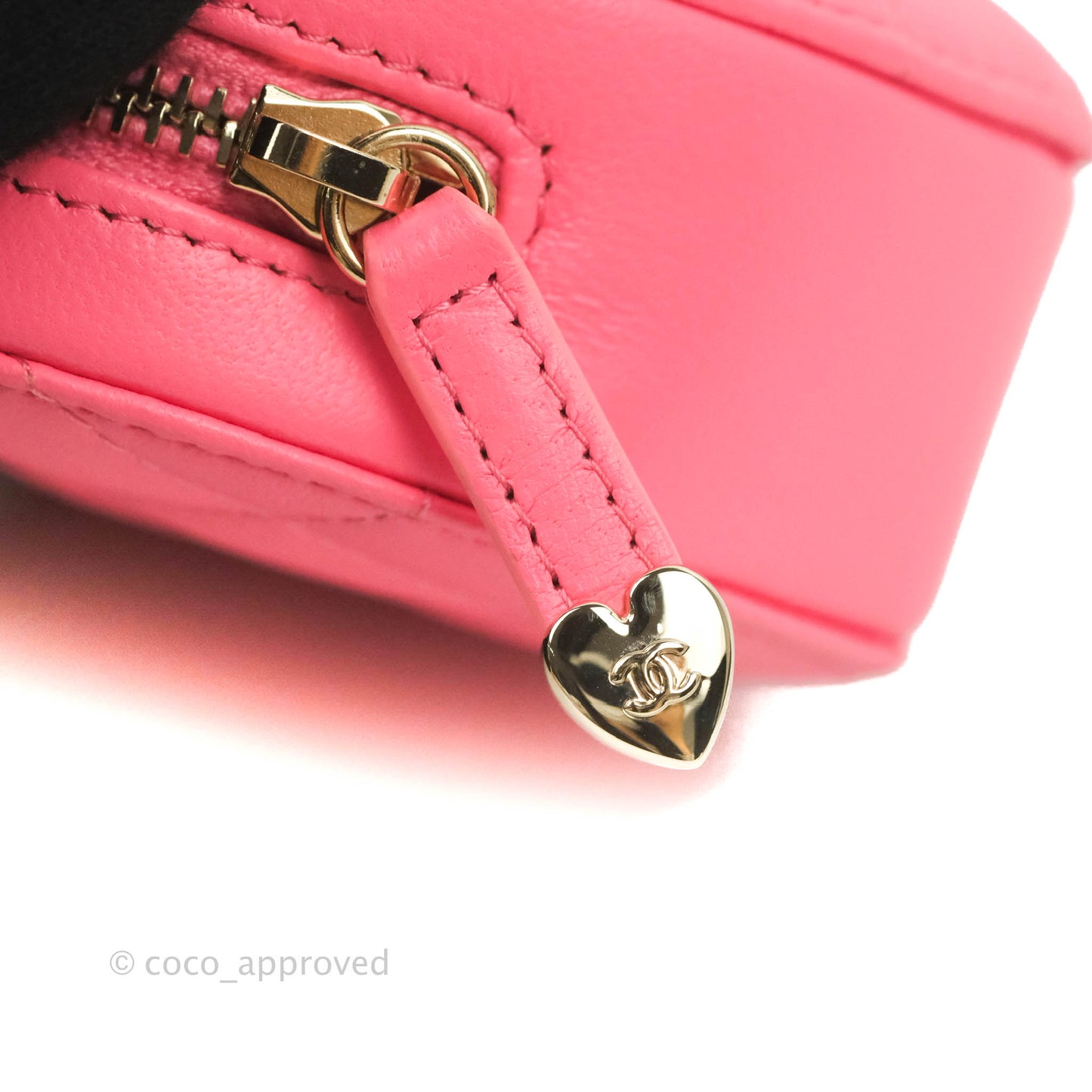 Chanel Small Heart Coin Purse Necklace Pink Lambskin Gold Hardware 22S