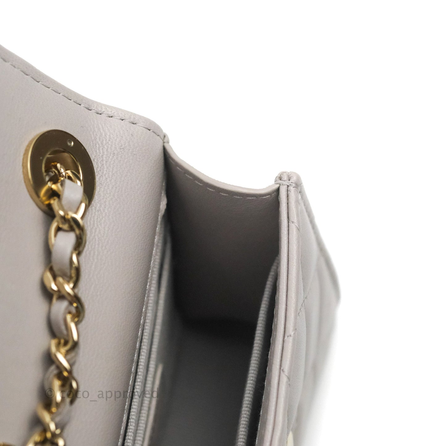 Chanel Mini Quilted Trendy CC Clutch With Chain Grey Lambskin Gold Hardware