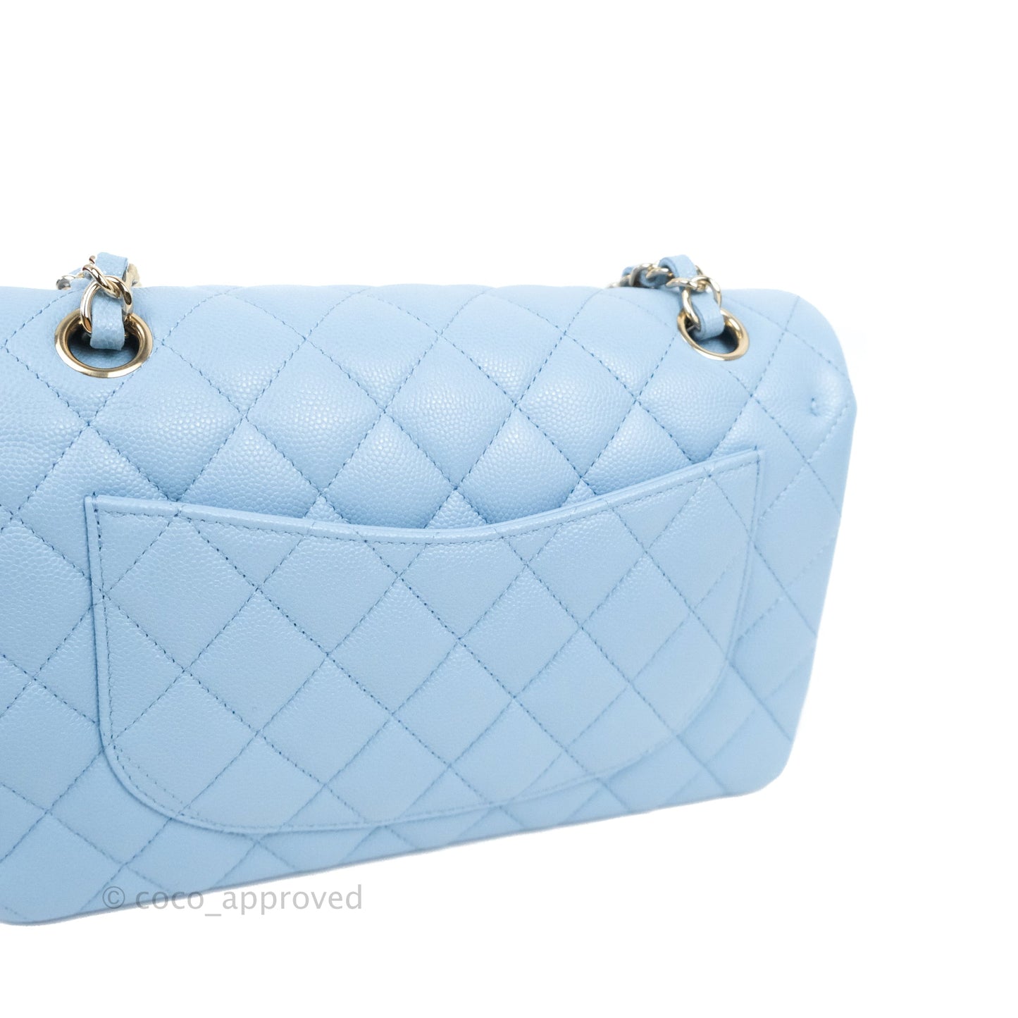 Chanel Small Classic Quilted Flap Light Blue Caviar Gold Hardware