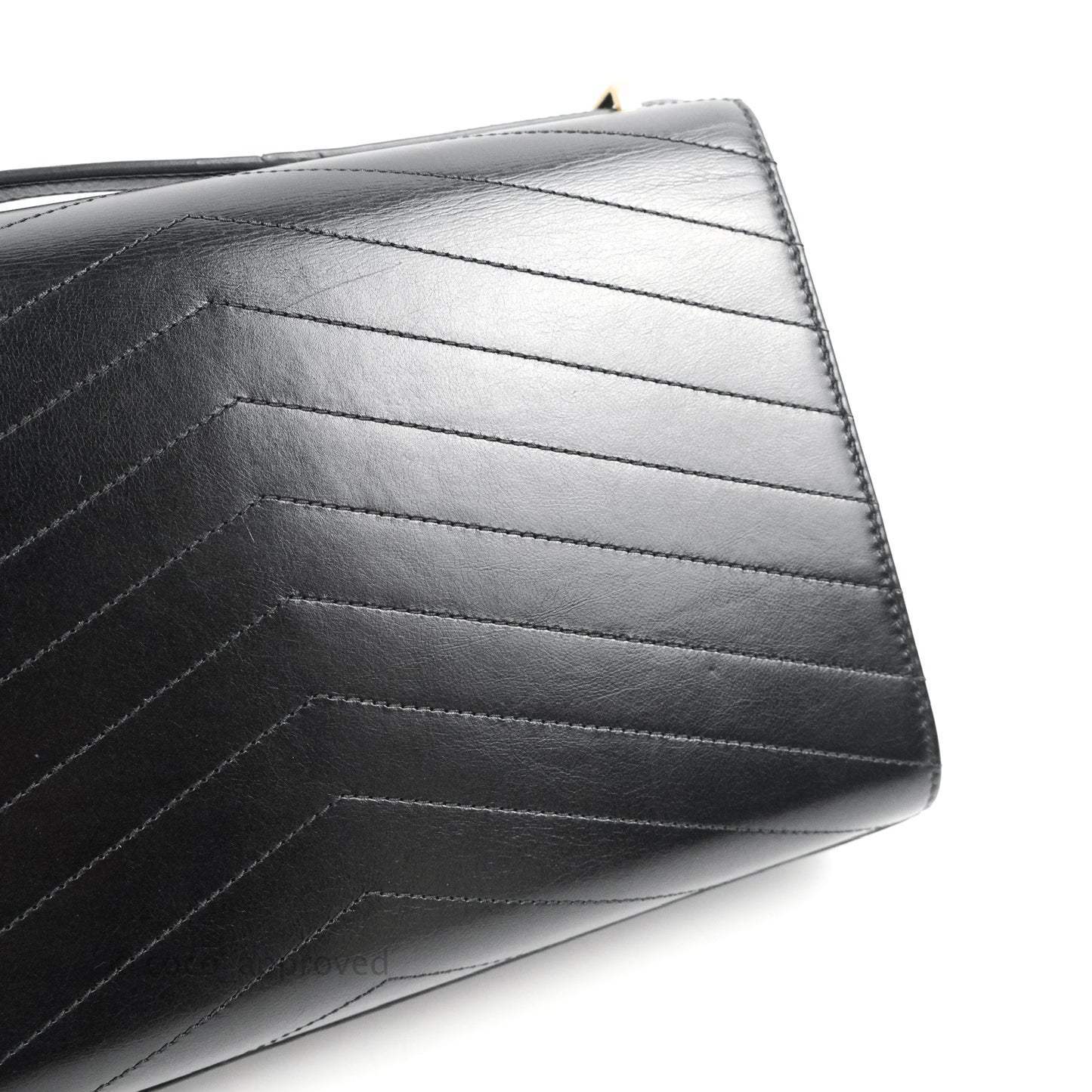 Chanel Medal Envelope Flap Bag Chevron Black Calfskin Aged Gold Hardware