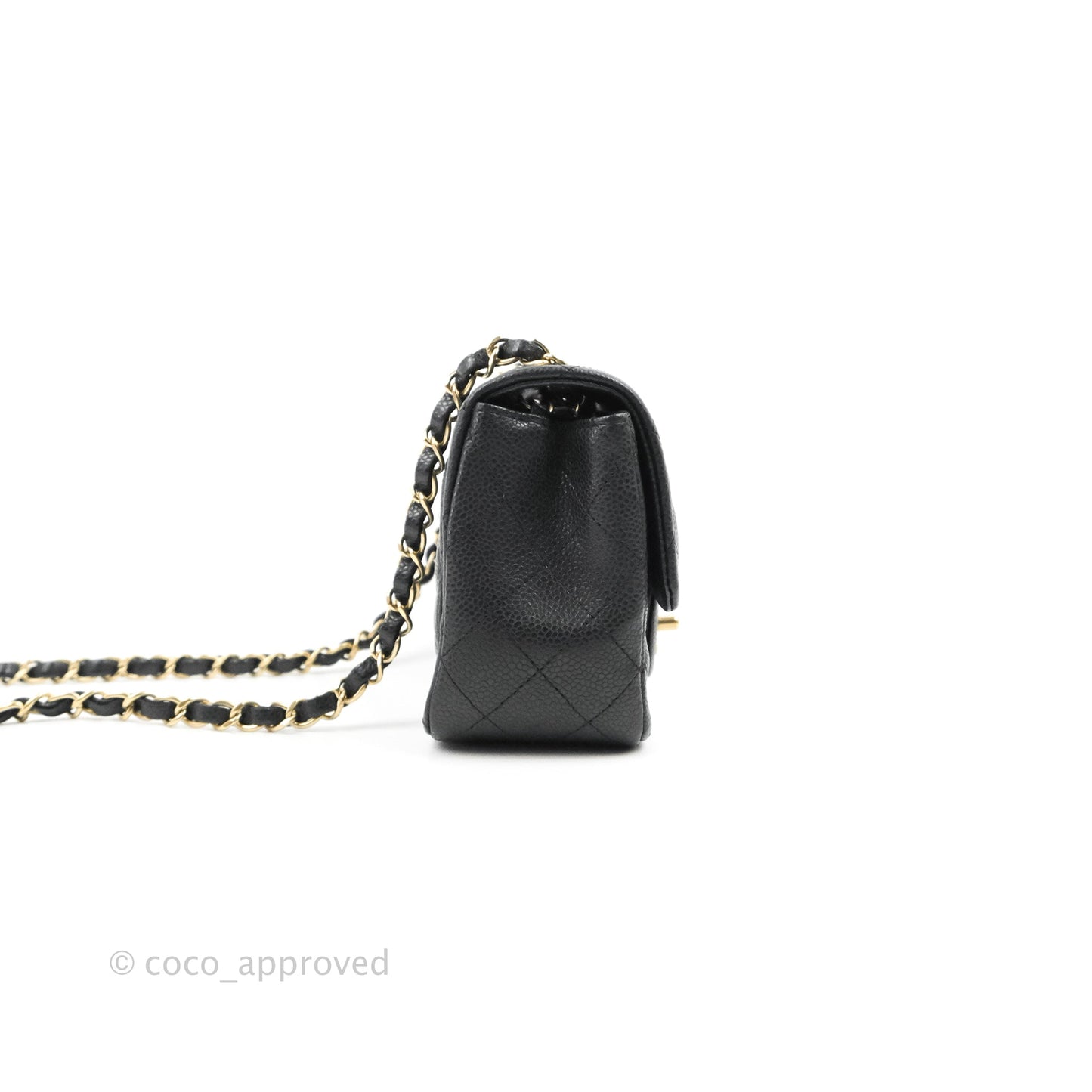 Chanel Quilted Mini Square Iridescent Black Caviar Matte Gold Hardware