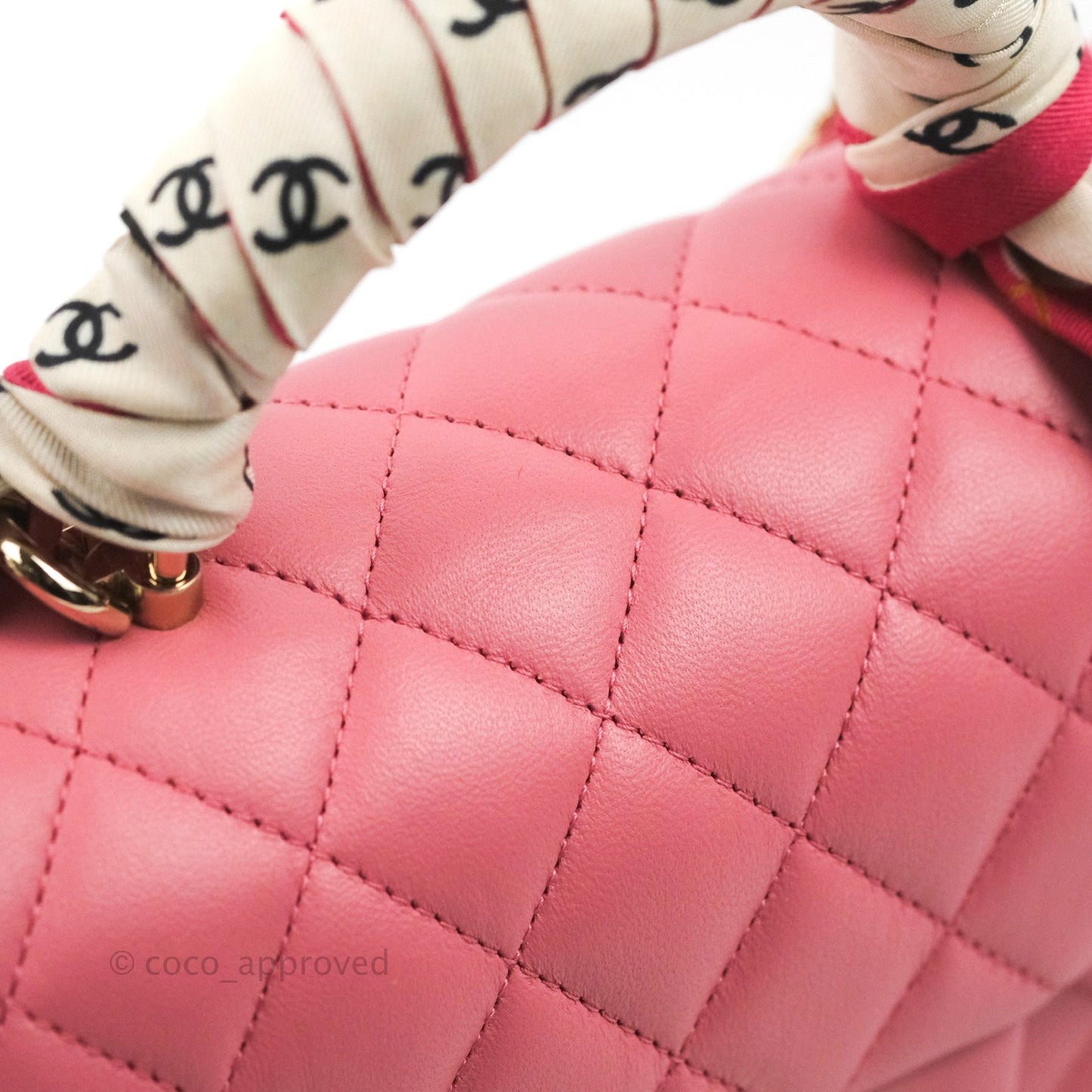 Chanel Top Handle Mini Rectangular Flap Bag Pink Lambskin Gold Hardware With Twilly