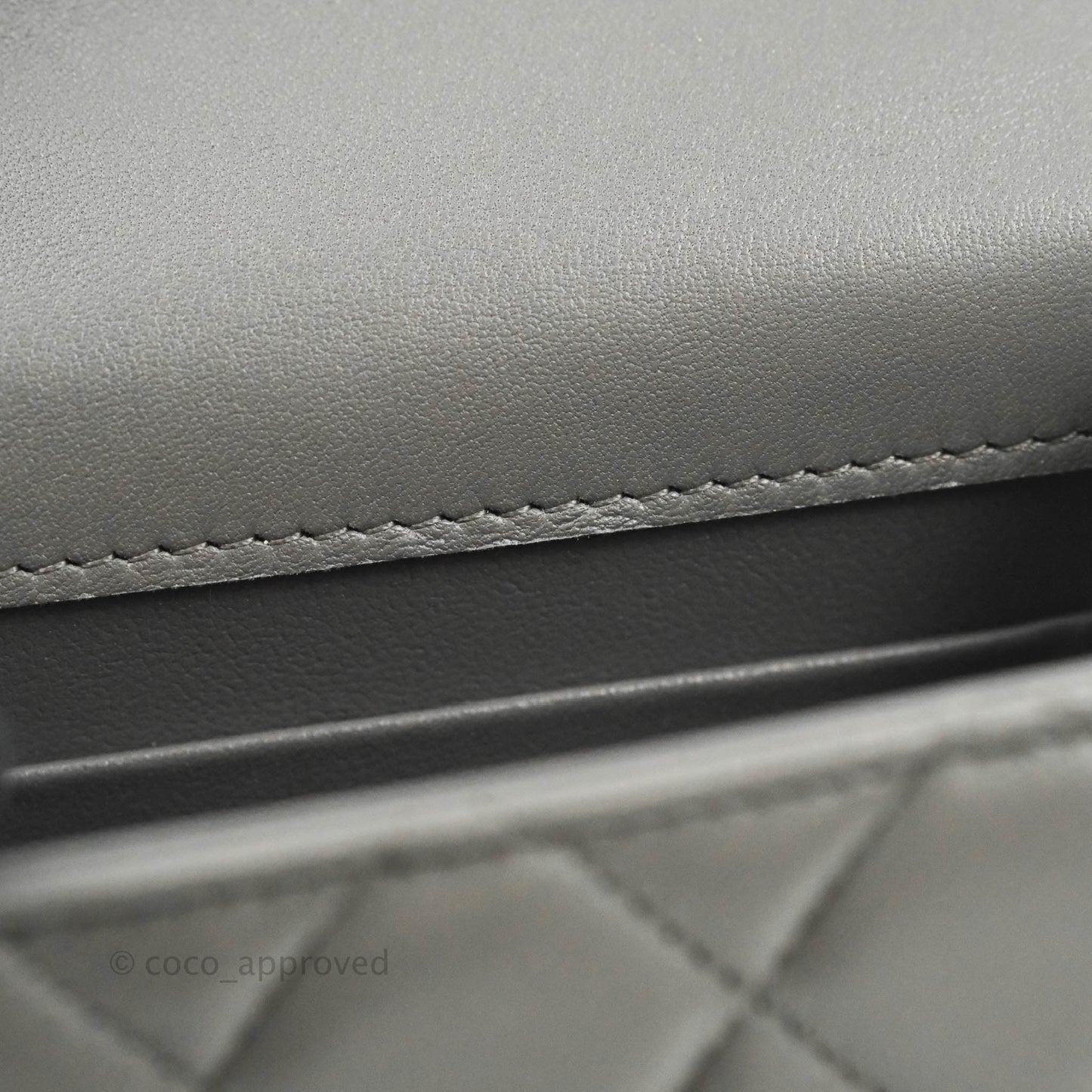 Chanel Mini Handle Clutch With Chain Grey Lambskin Gold Hardware