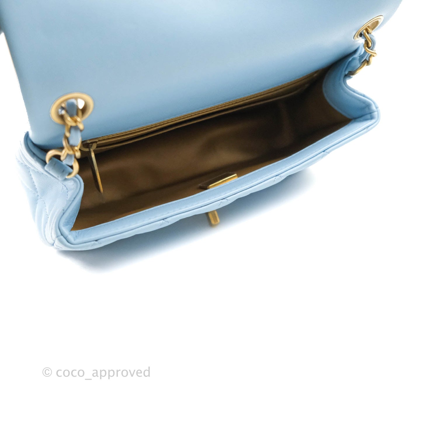 Chanel Mini Rectangular Pearl Crush Quilted Blue Lambskin Aged Gold Hardware