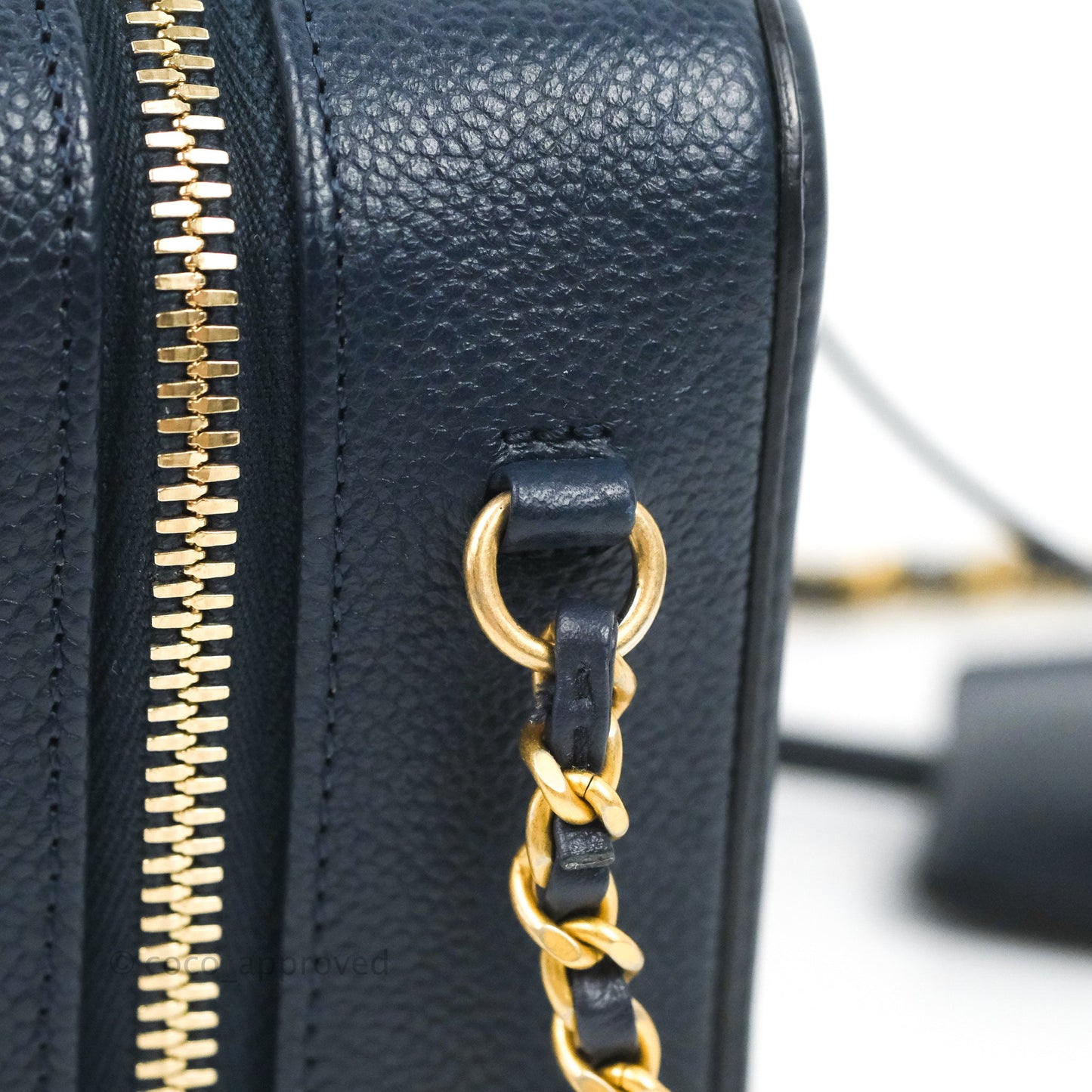 Chanel Quilted Small CC Filigree Vanity Case Navy Caviar Gold Hardware