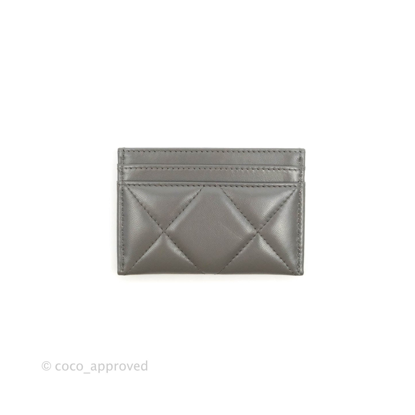 Chanel 19 Quilted Grey Flat Card Holder Silver Hardware