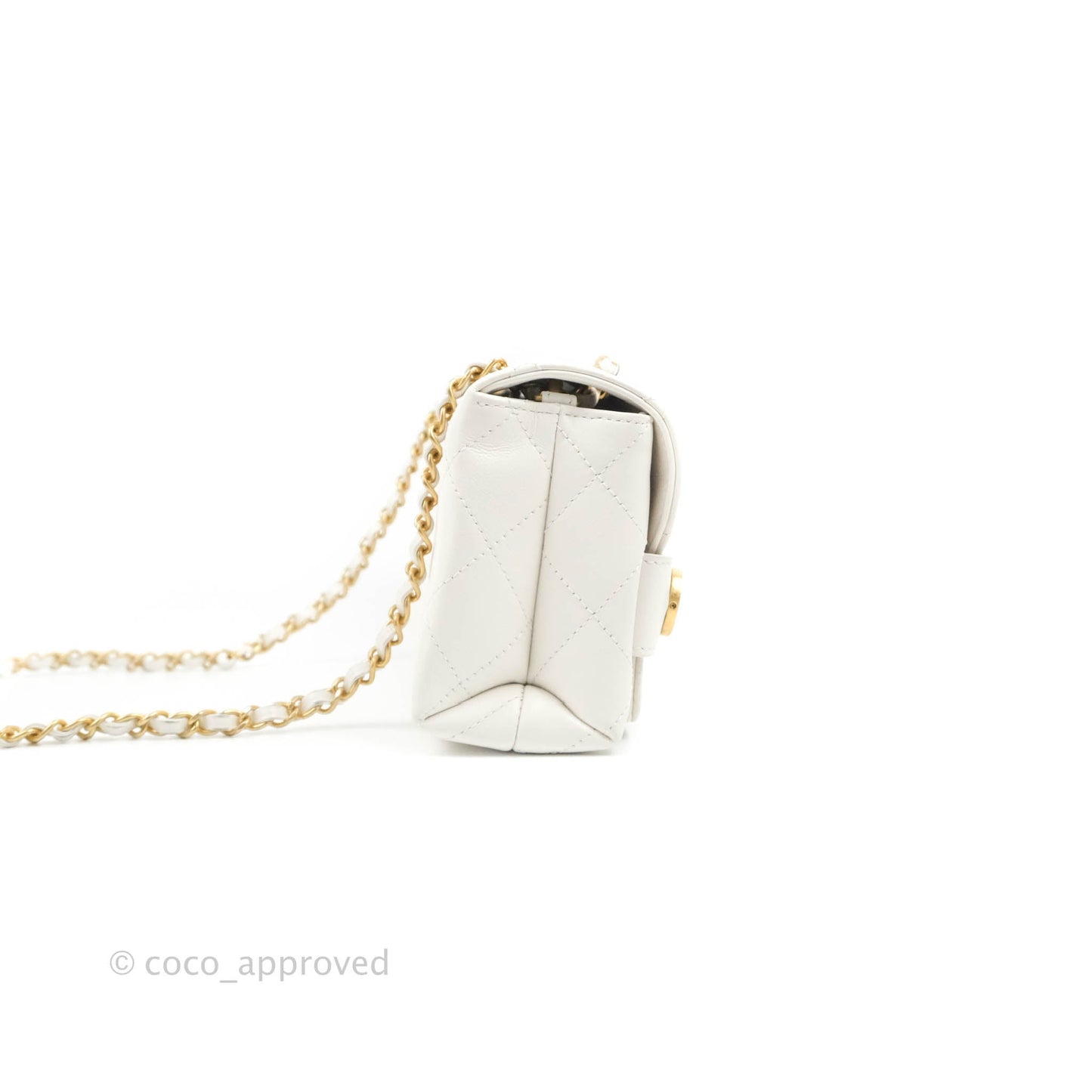 Chanel Small Logo Enchained Flap Bag White Calfskin Aged Gold Hardware 20S