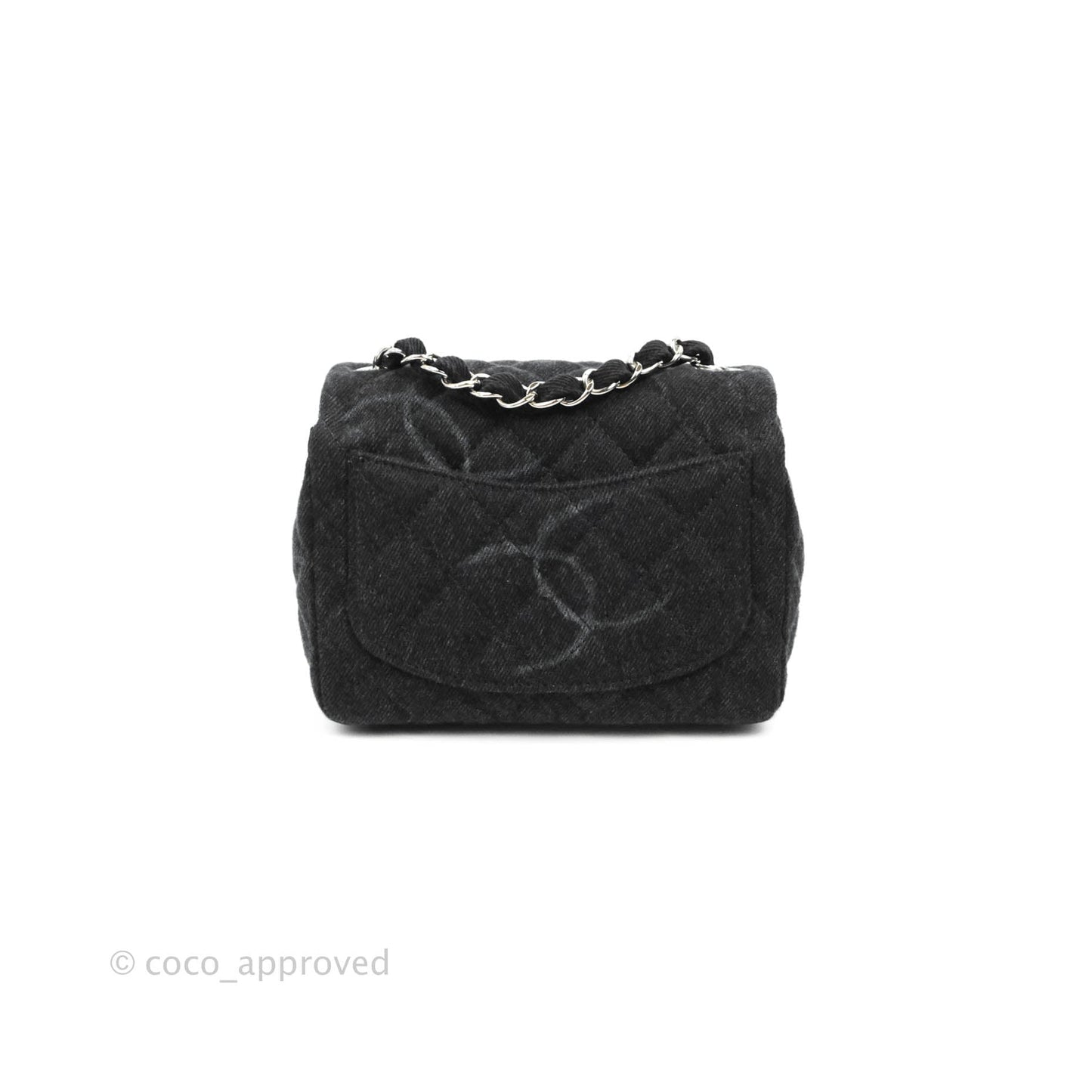 Chanel Quilted Mini Square Black Denim Silver Hardware