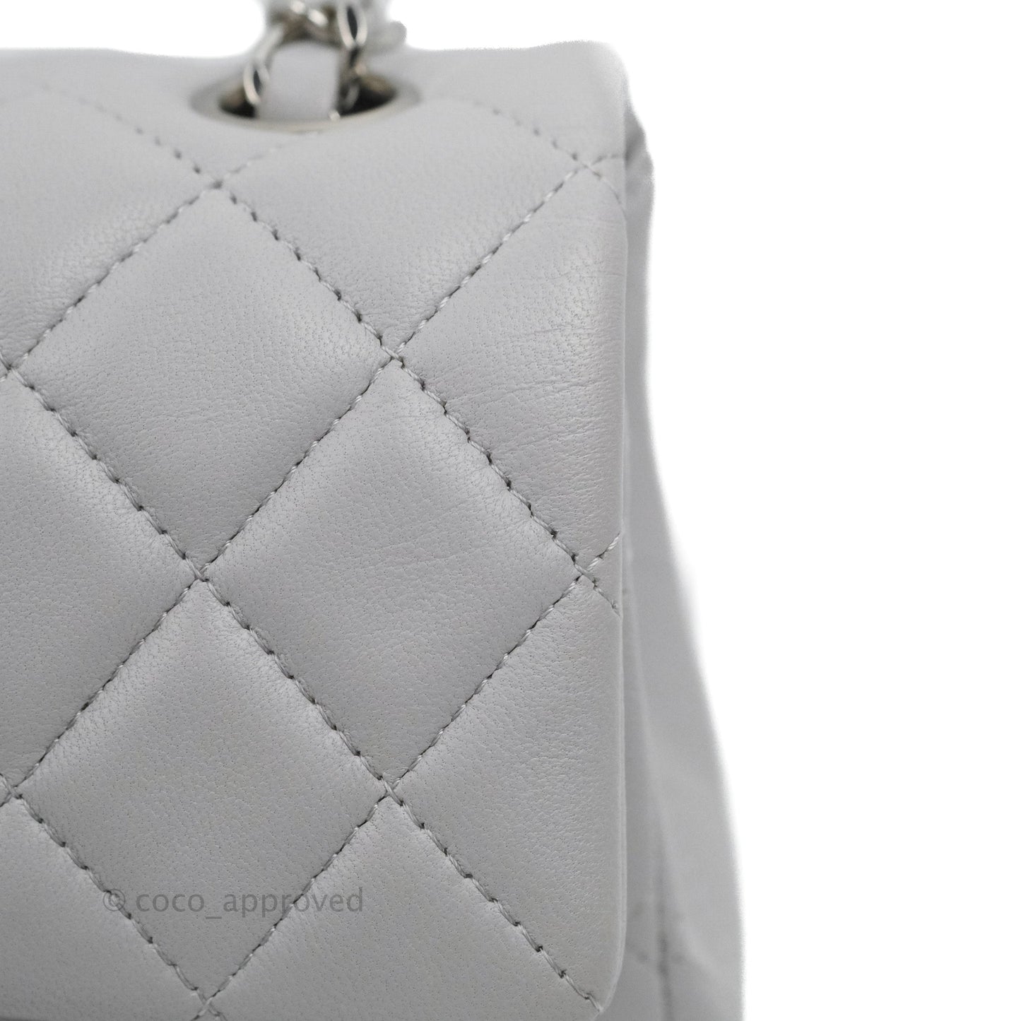 Chanel Quilted Mini Rectangular Flap Light Grey Lambskin Silver Hardware
