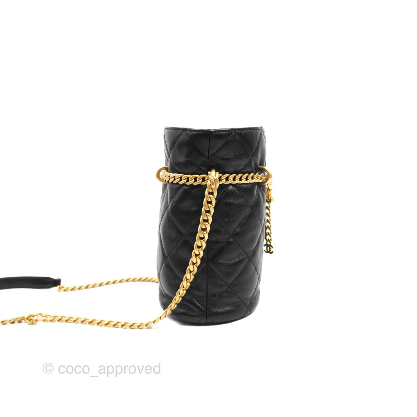 Chanel Enamel CC Bucket Bag Black Lambskin Gold Hardware 22S