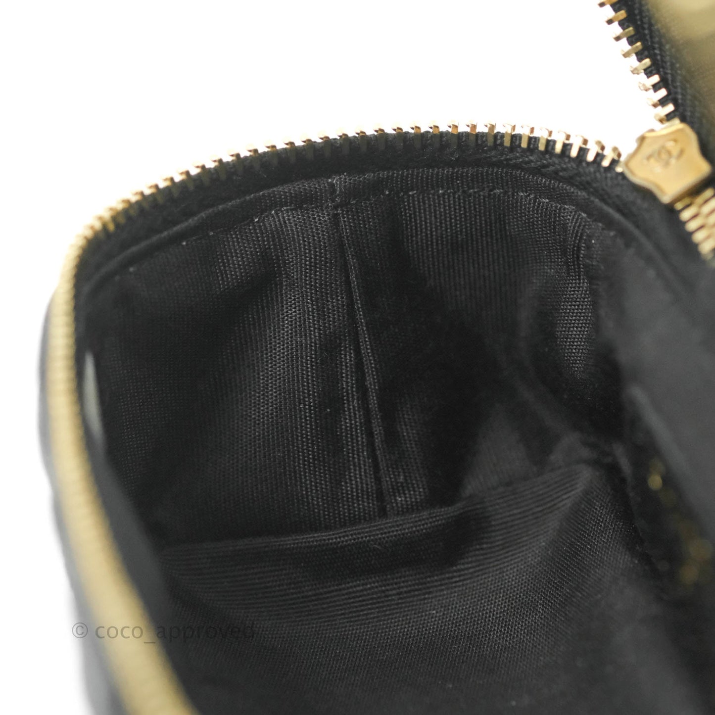Chanel Quilted Mini Top Handle Vanity With Chain Black Caviar Aged Gold Hardware