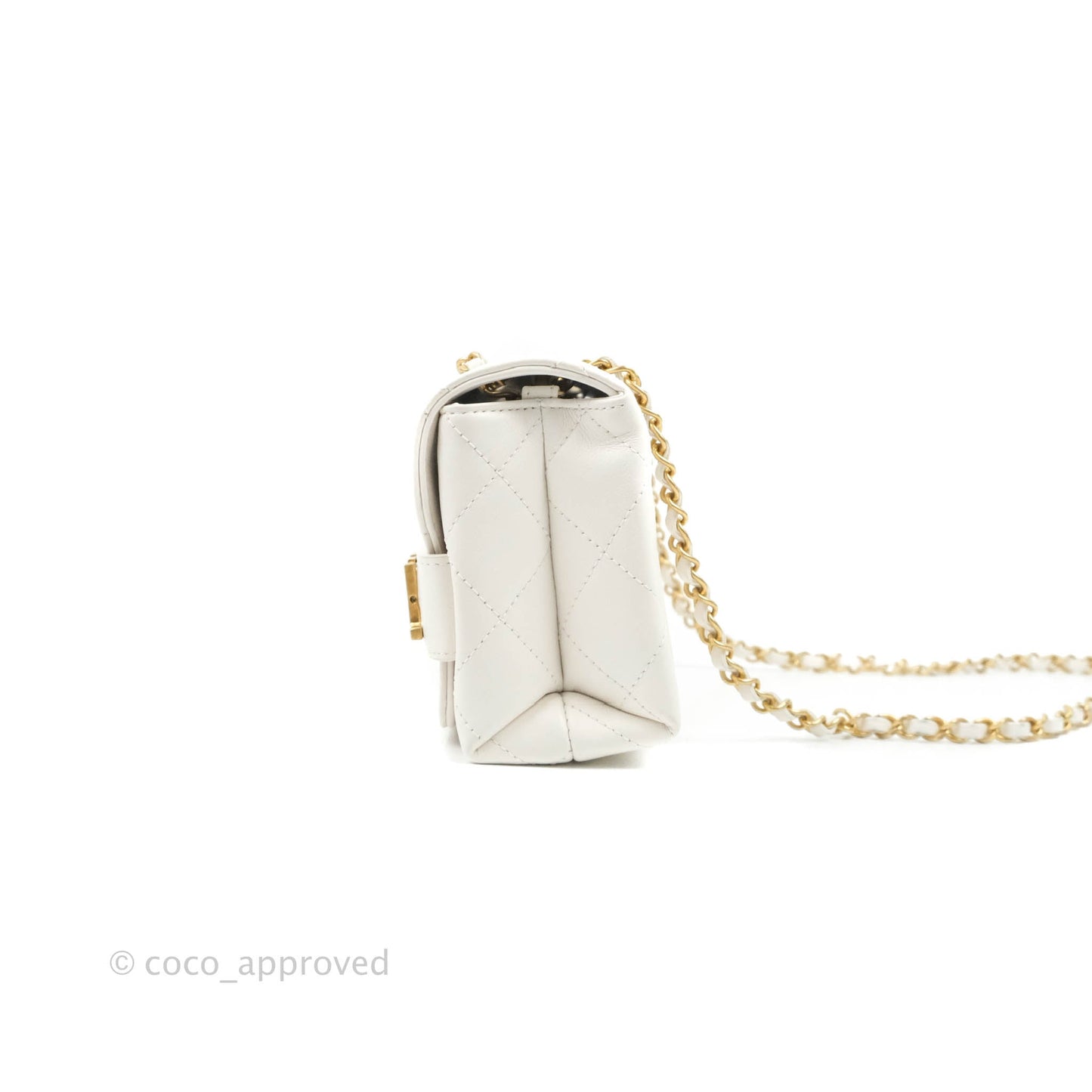 Chanel Small Logo Enchained Flap Bag White Calfskin Aged Gold Hardware 20S