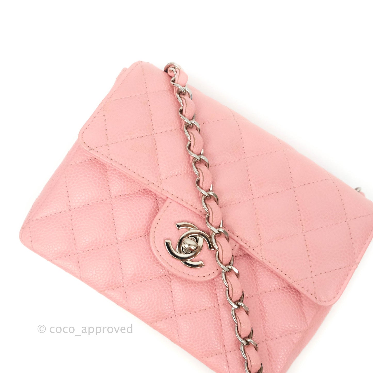 Chanel Quilted Vintage Mini Square Flap Pink Caviar Silver Hardware