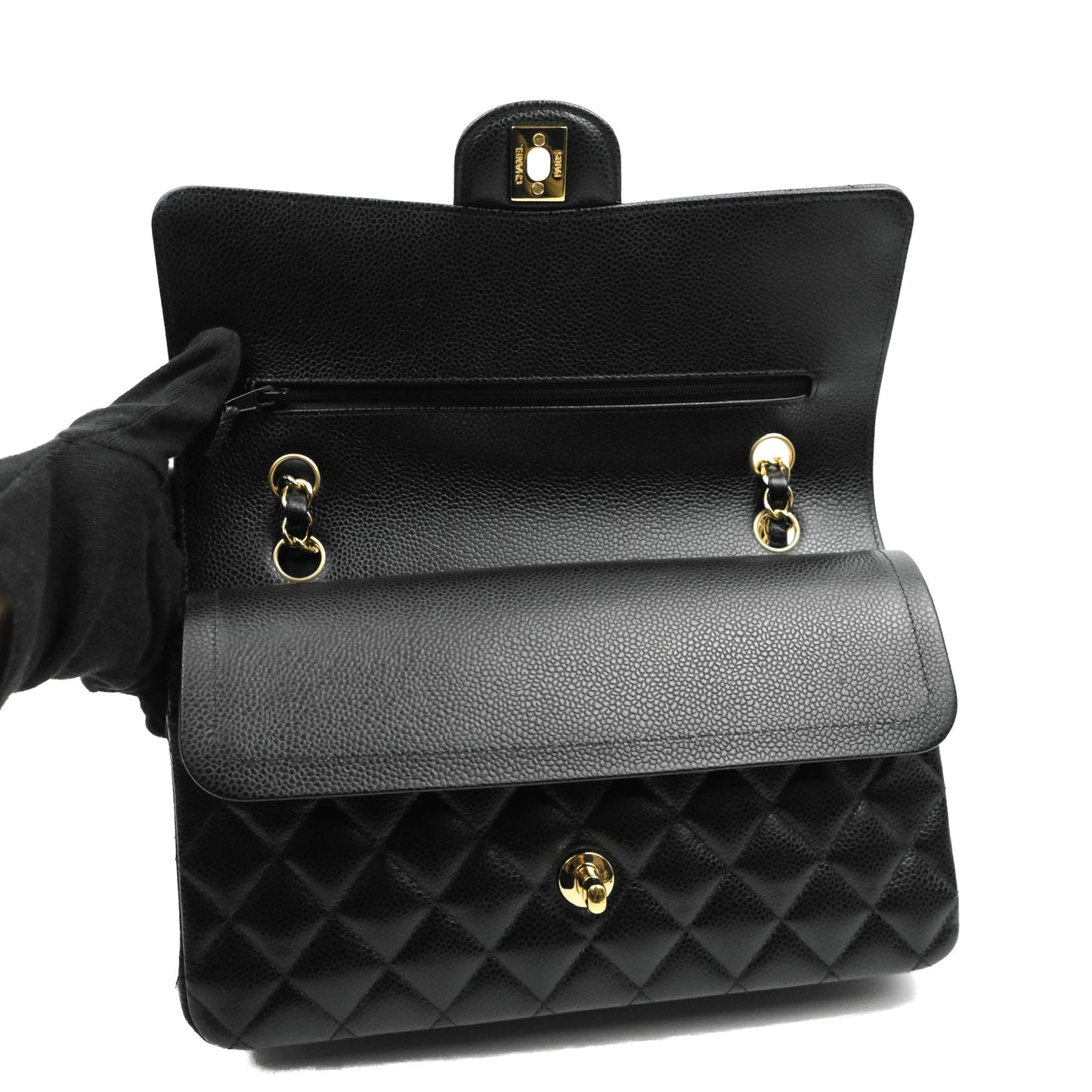 Chanel Classic M/L Medium Double Flap Black Caviar Gold Hardware