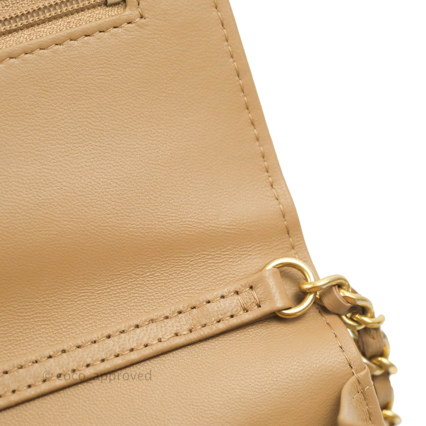 Chanel Quilted Pearl Crush Wallet on Chain WOC Beige Lambskin Aged Gold Hardware 22B