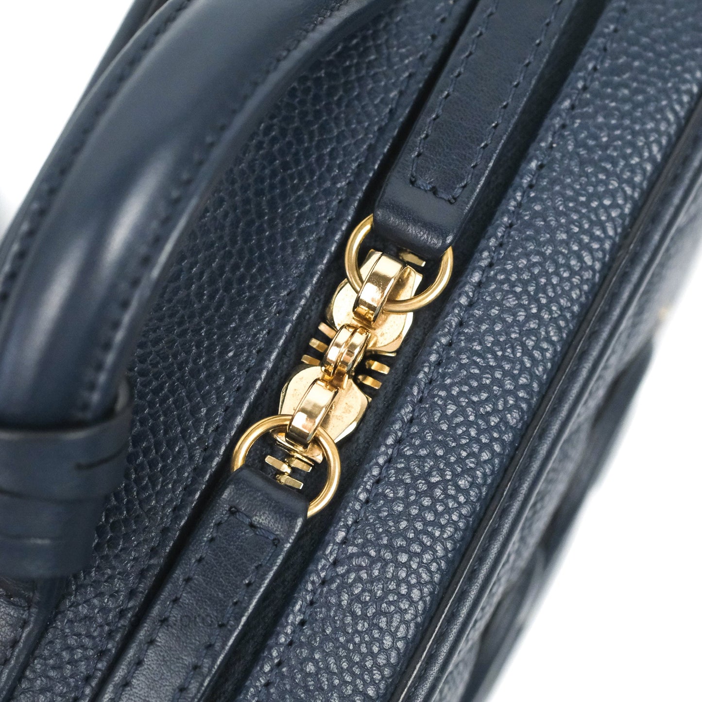 Chanel Quilted Small CC Filigree Vanity Case Navy Caviar Gold Hardware
