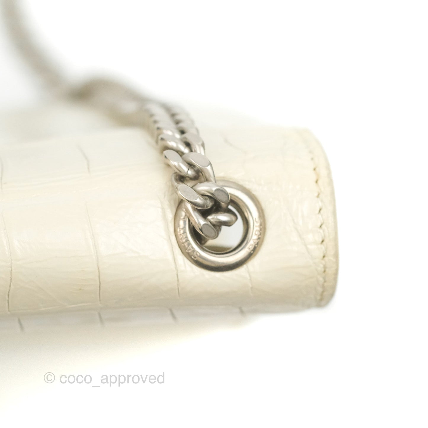 Saint Laurent Medium Kate Tassel Chain Bag Blanc Vintage Crocodile Embossed Calfskin Silver Hardware