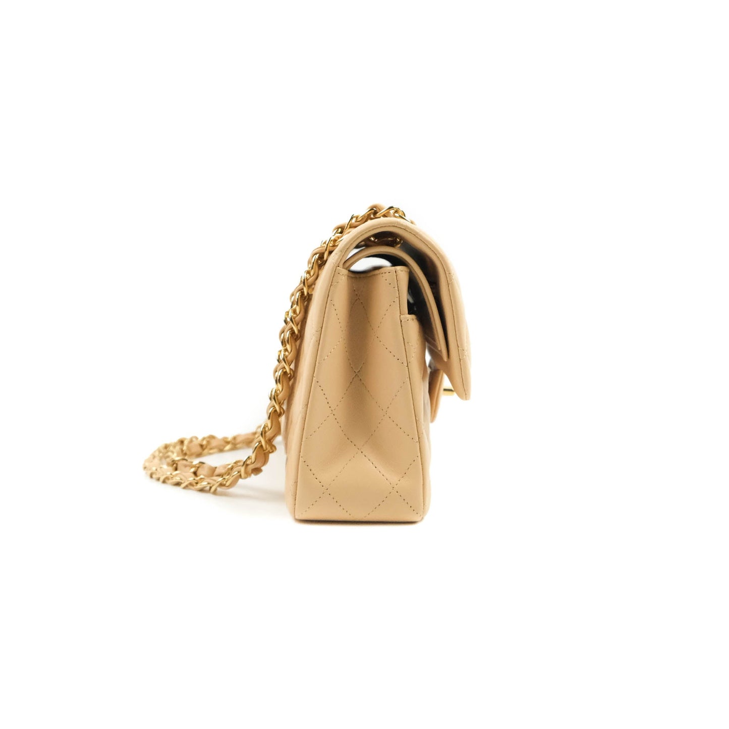 Chanel Classic Small S/M Quilted Flap Beige Lambskin Gold Hardware