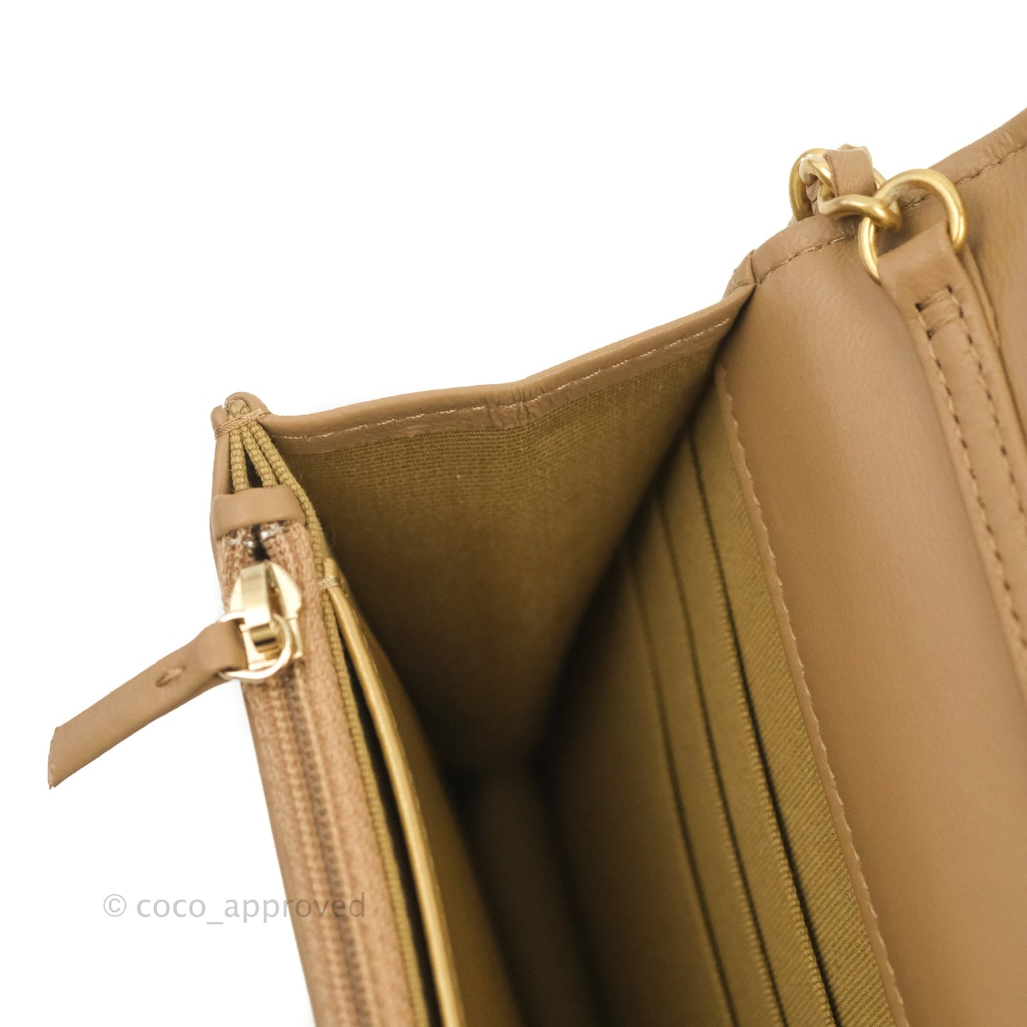 Chanel Quilted Pearl Crush Wallet on Chain WOC Beige Lambskin Aged Gold Hardware