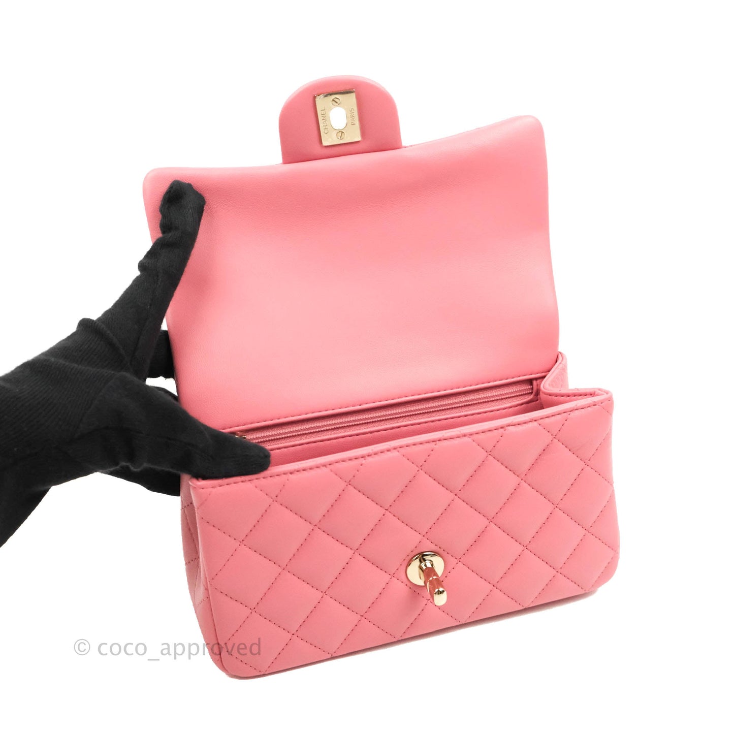Chanel Top Handle Mini Rectangular Flap Bag Pink Lambskin Gold Hardware