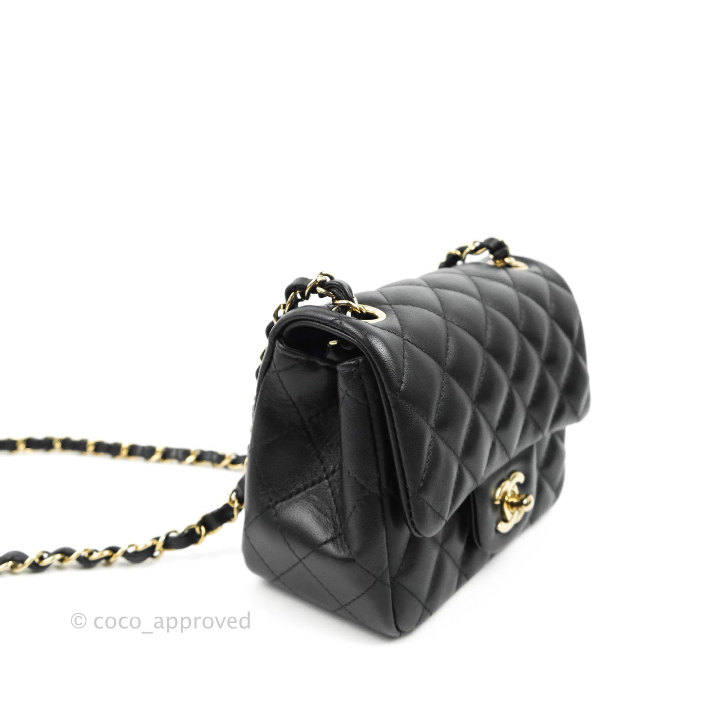 Chanel Quilted Mini Square Black Lambskin Gold Hardware