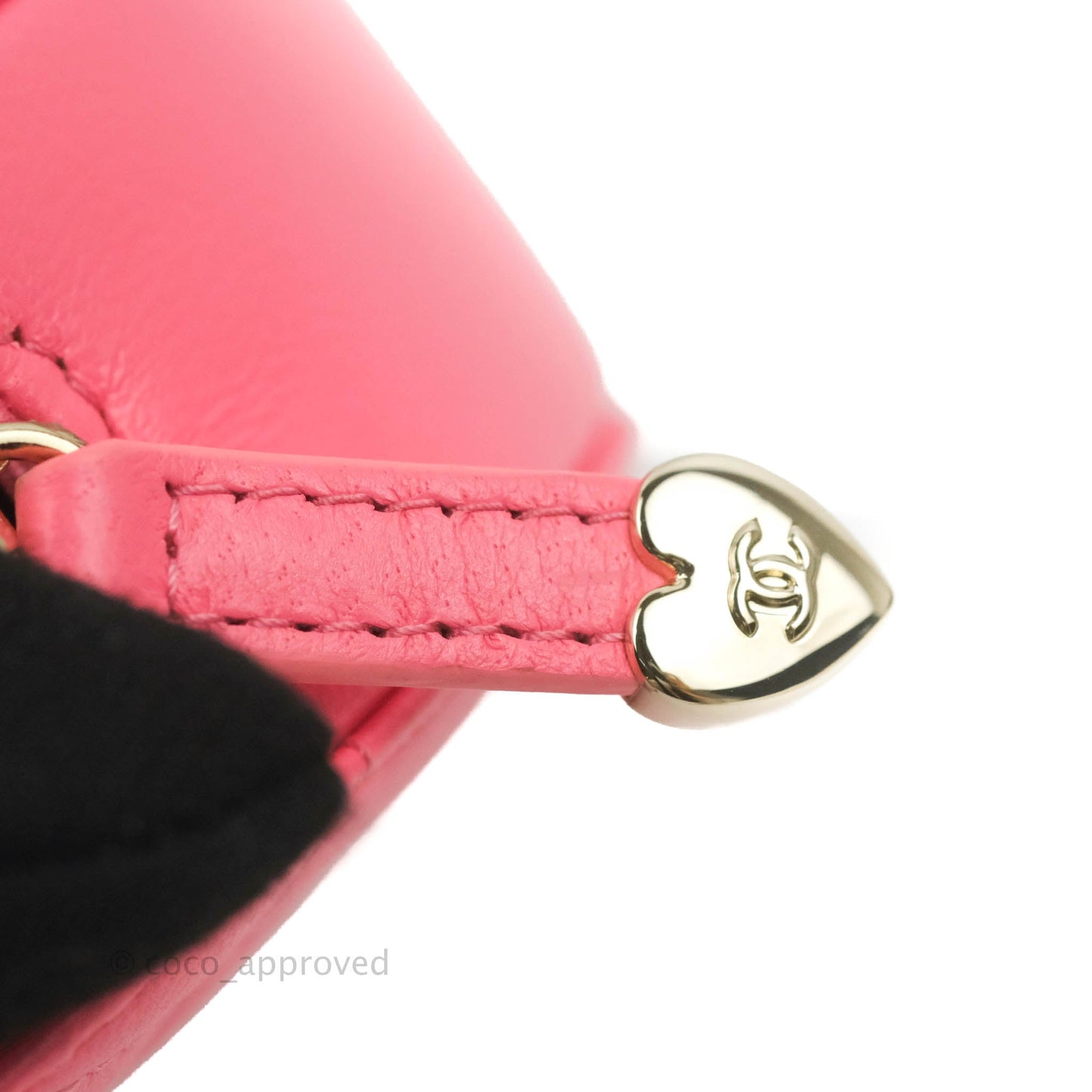 Chanel Small Heart Coin Purse Necklace Pink Lambskin Gold Hardware 22S