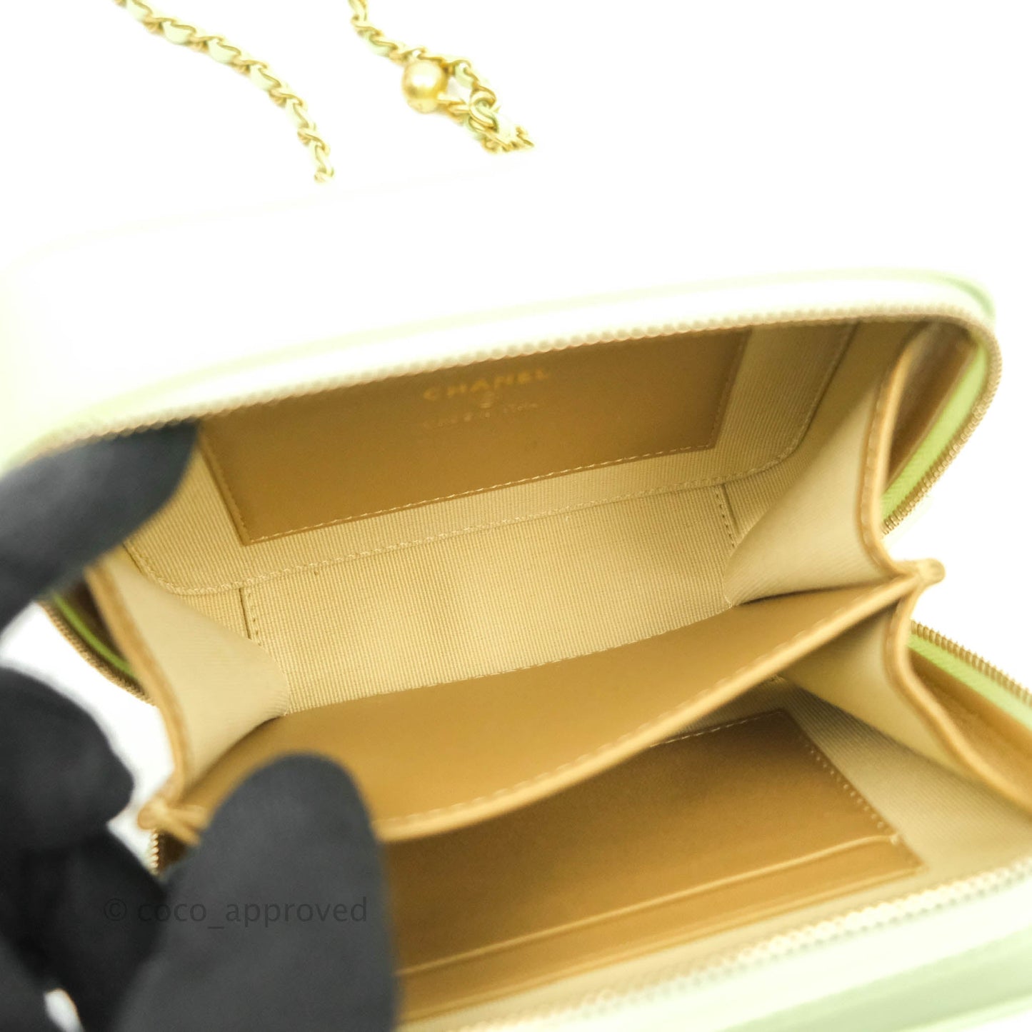 Chanel Mini Pearl Crush Quilted Camera Case Pastel Green Lambskin Aged Gold Hardware