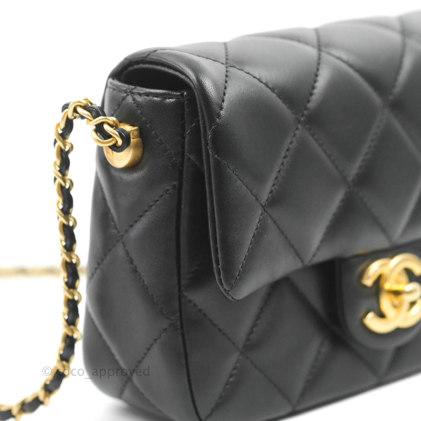 Chanel Quilted My Perfect Mini With Pearl Black Lambskin Gold Hardware