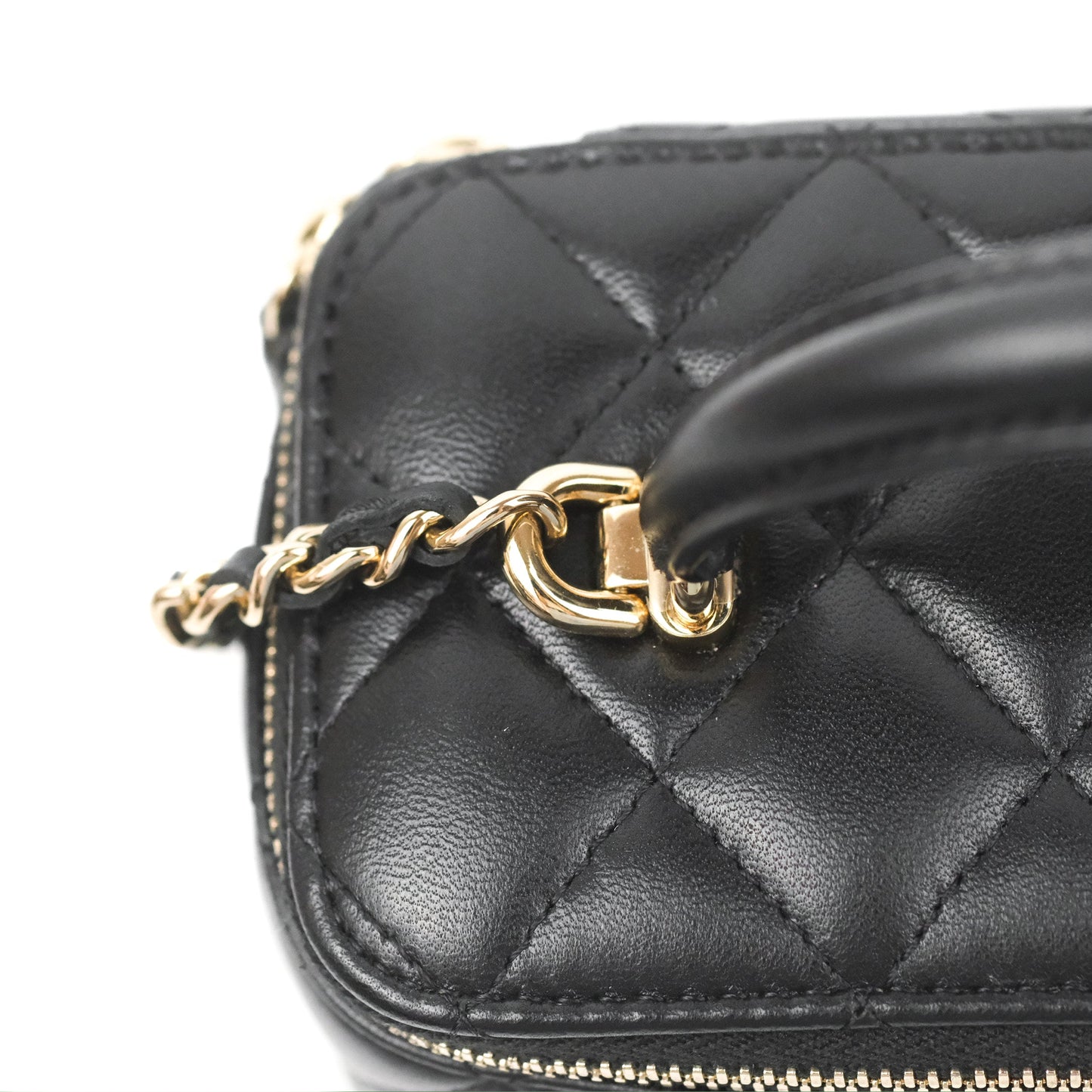 Chanel Vanity Rectangular Top Handle Black Lambskin Gold Hardware
