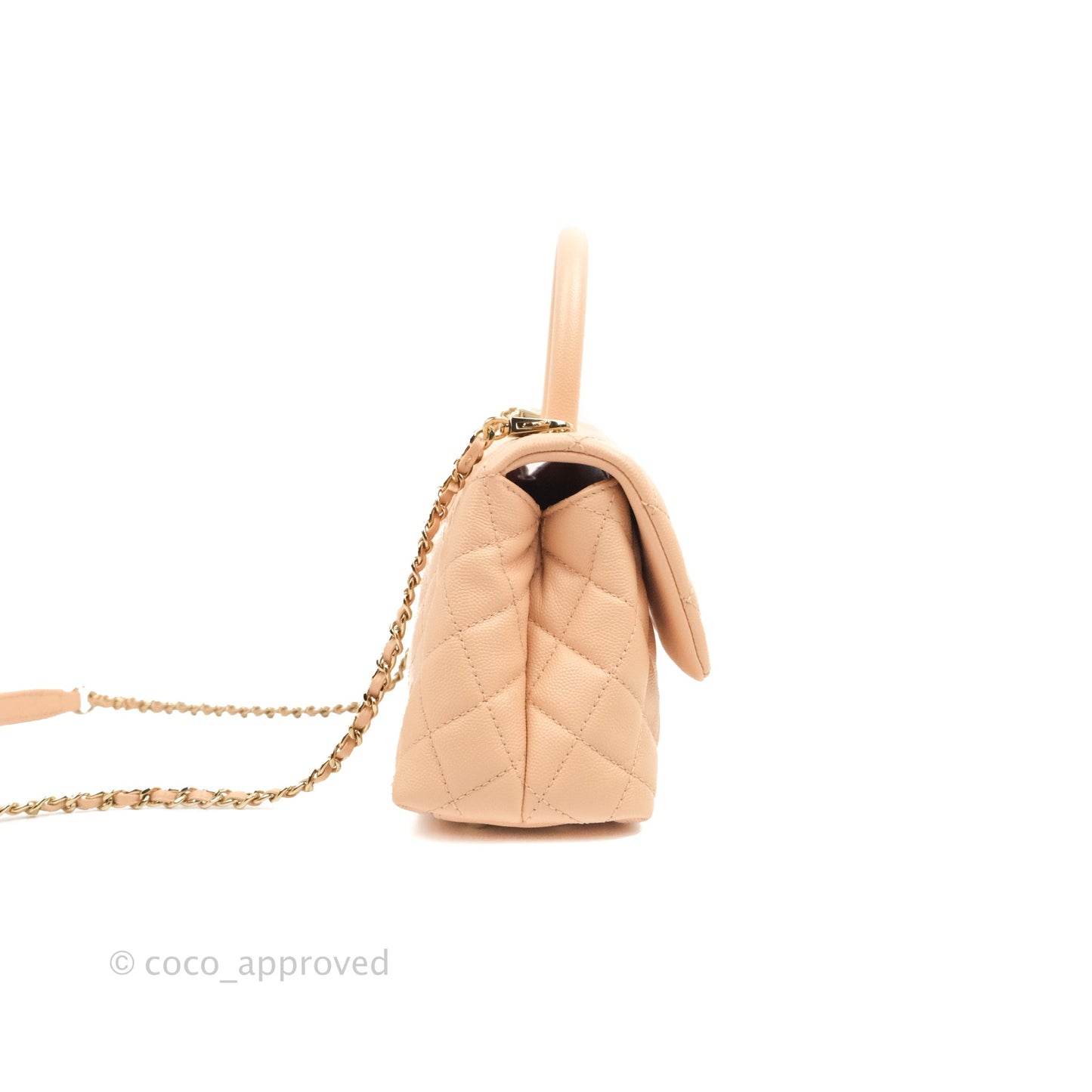 Chanel Small Coco Handle Quilted Peach Clair Caviar Gold Hardware